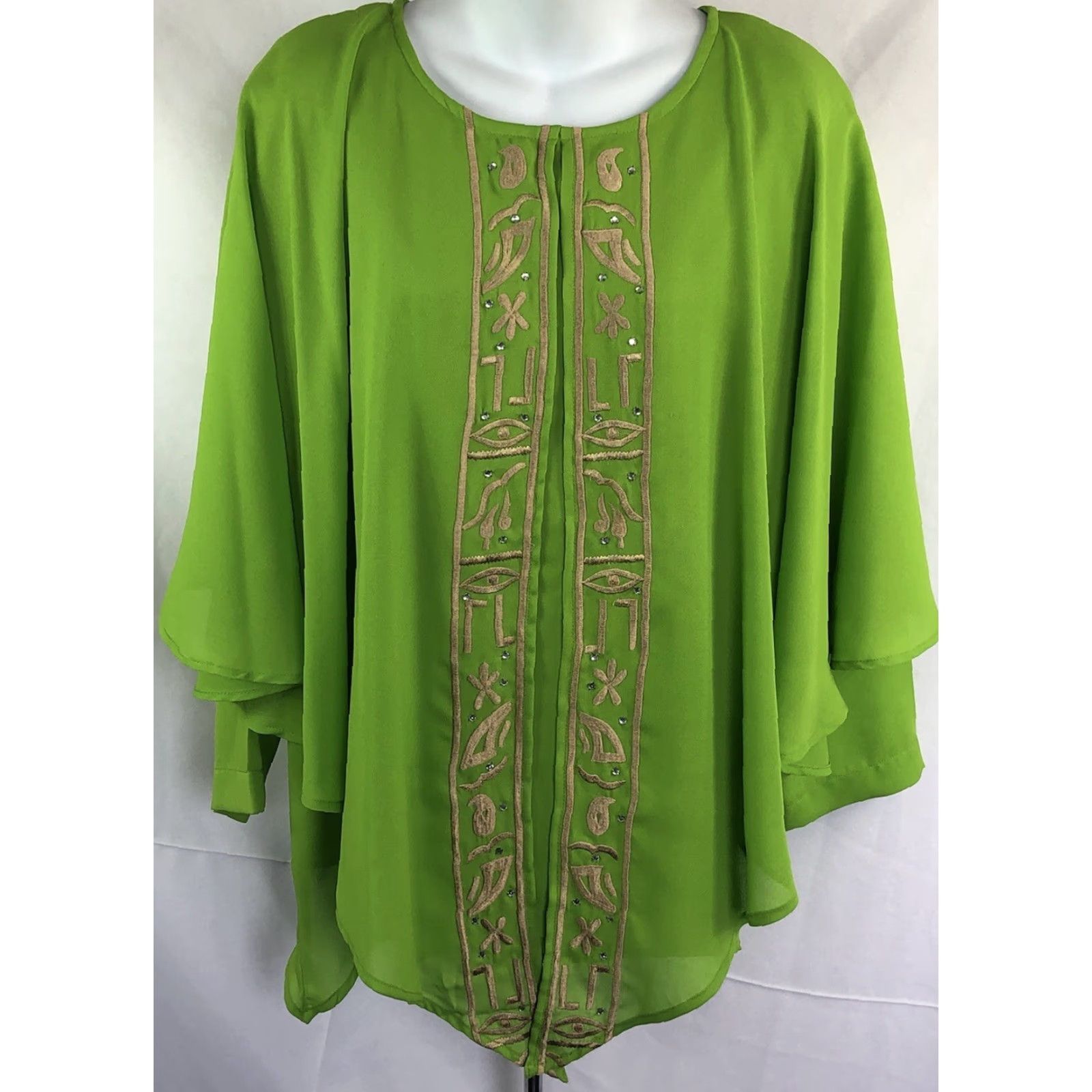 Vintage Anthony Mark Hankins Blouse Shirt S Green Polyester Chiffon Embroidered Round Neck Formal Tunic Women Size S / US 4 / IT 40 - 5 Thumbnail