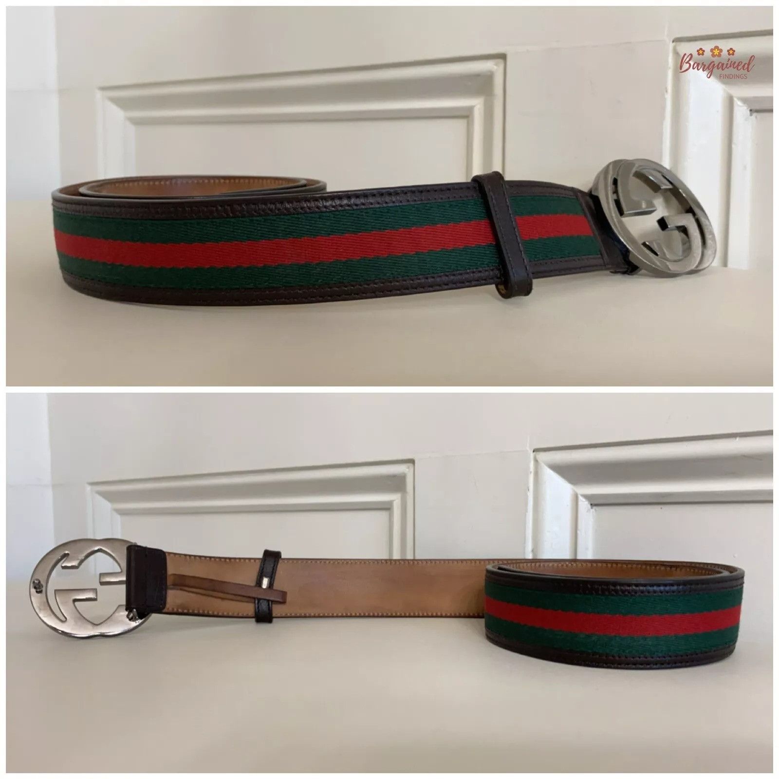 Gucci Gucci Web Canvas Leather Silver Interlocking G Buckle Belt Size 30 - 6 Thumbnail