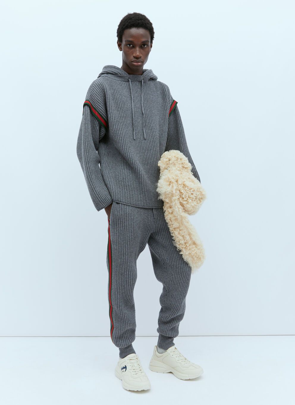 image of Gucci Wool Cashmere Hooded Sweater in Grey, Men's (Size Small)