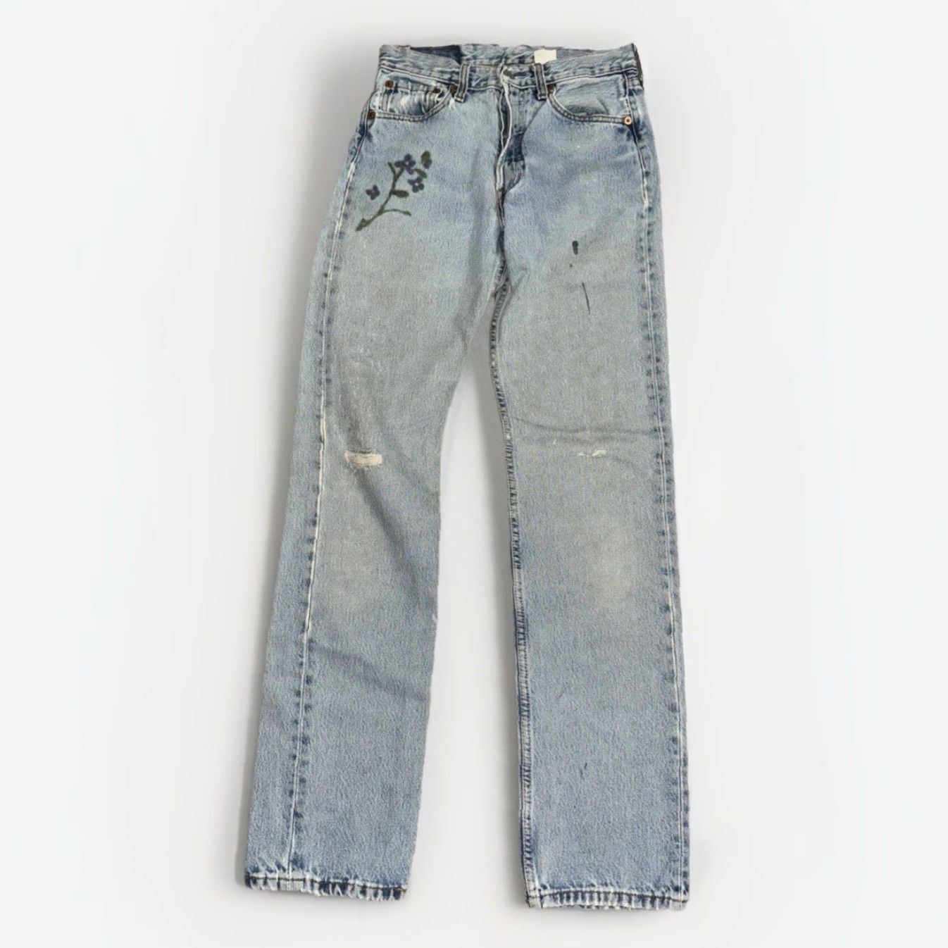 Levi's VINTAGE Levi’s 501 Jeans Distressed Floral Embroidery Light Wash 26x32 Men Regular Blue 90s 90s Mens Jeans Size US 26 / EU 42 - 6 Thumbnail