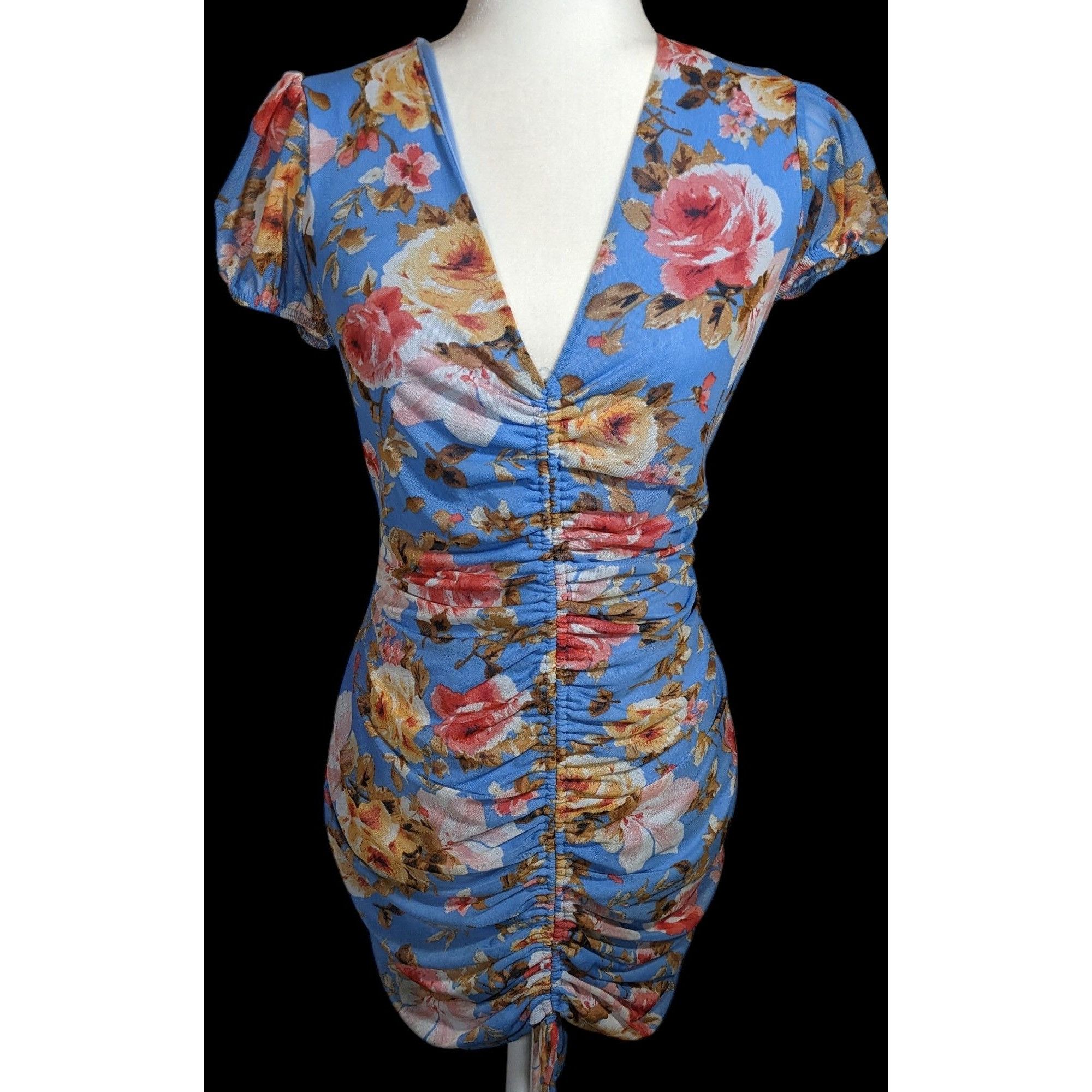 Other Abound Blue Floral V Neck Dress With Front Ruching Size M / US 6-8 / IT 42-44 - 1 Thumbnail