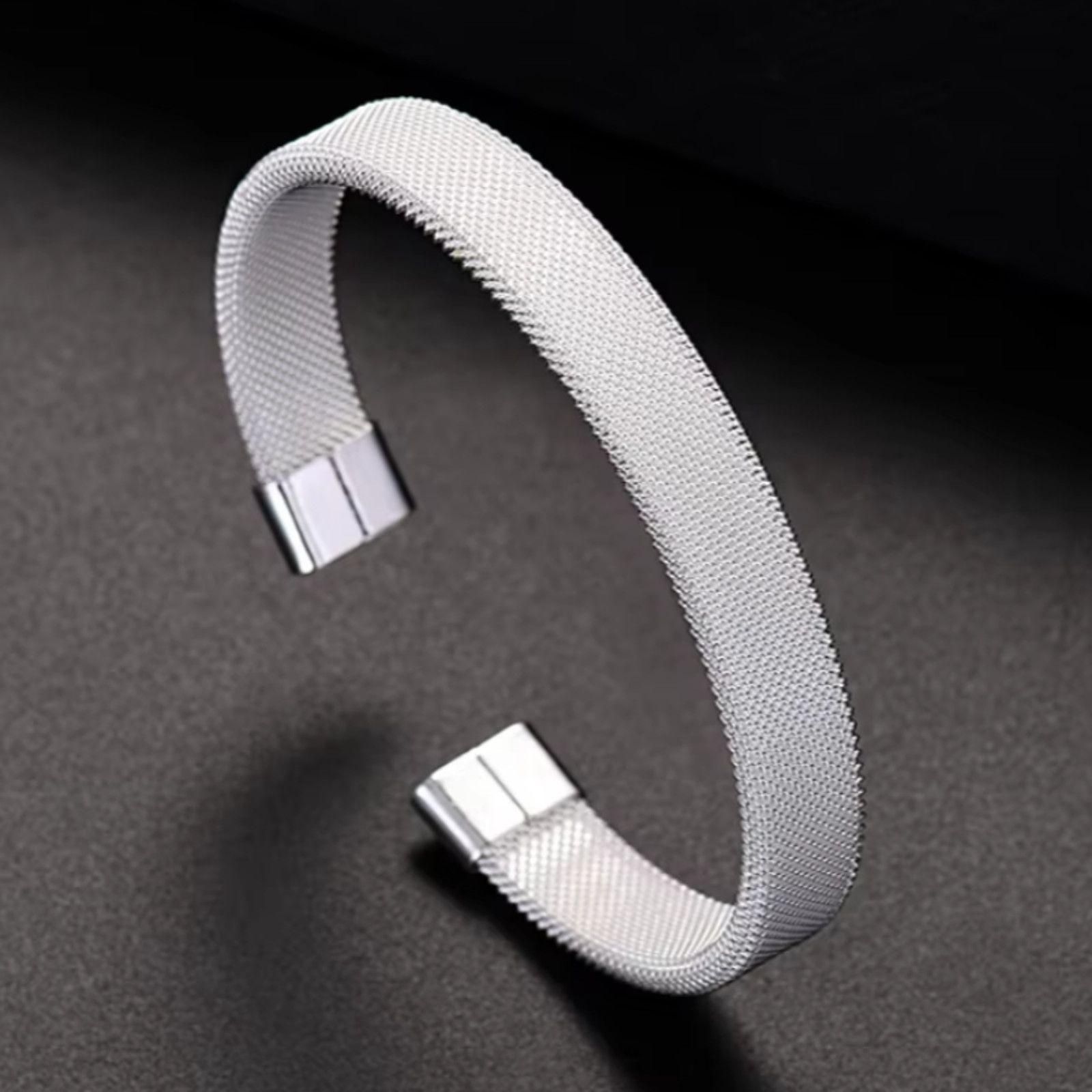 Other Modern Silver Mesh Cuff Bracelet - Minimalist Bangle Size ONE SIZE - 3 Thumbnail