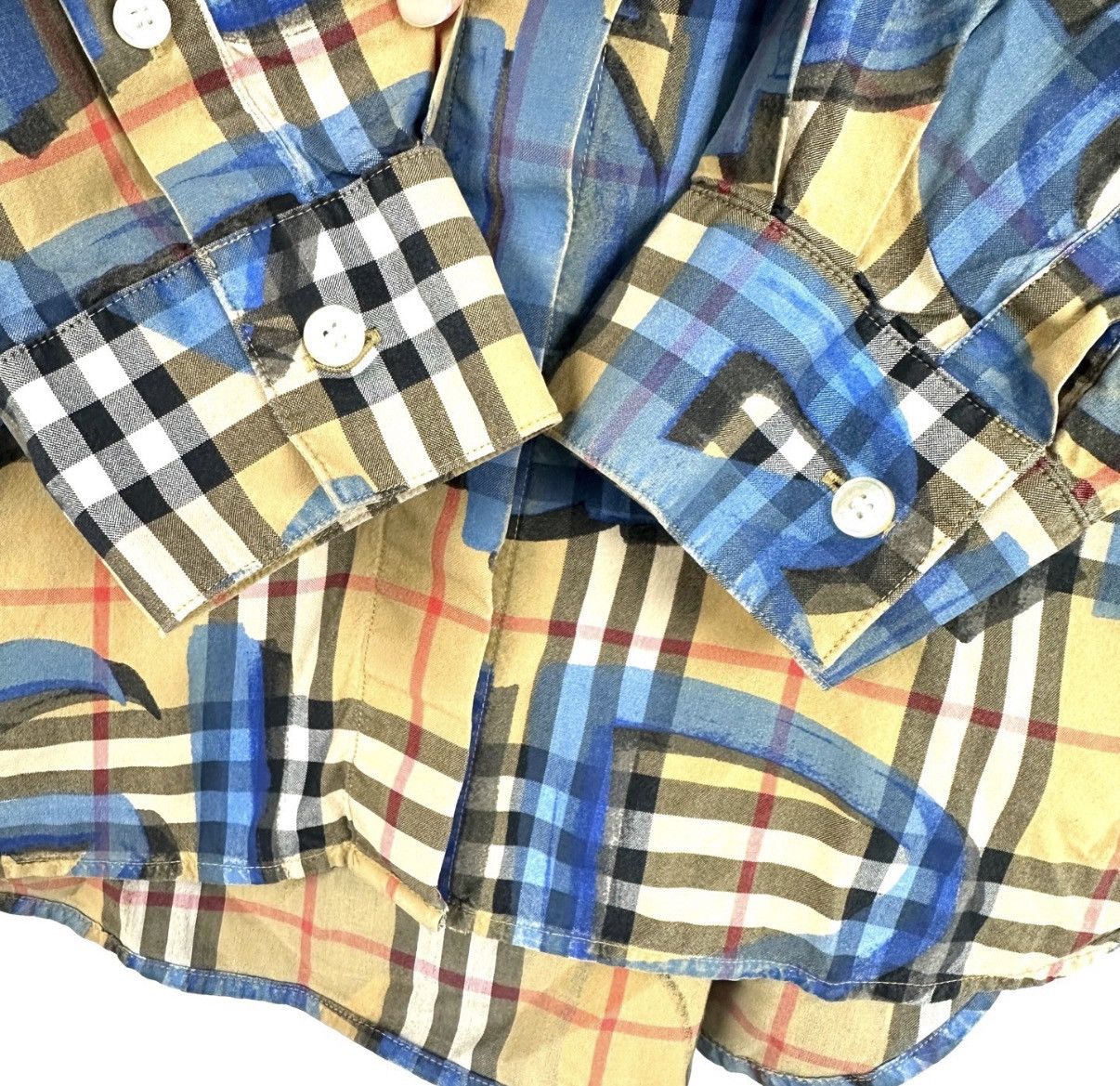 Burberry Burberry / Blue Letter Graffiti Plaid Long Sleeve Shirt K12 Size US L / EU 52-54 / 3 - 7 Thumbnail
