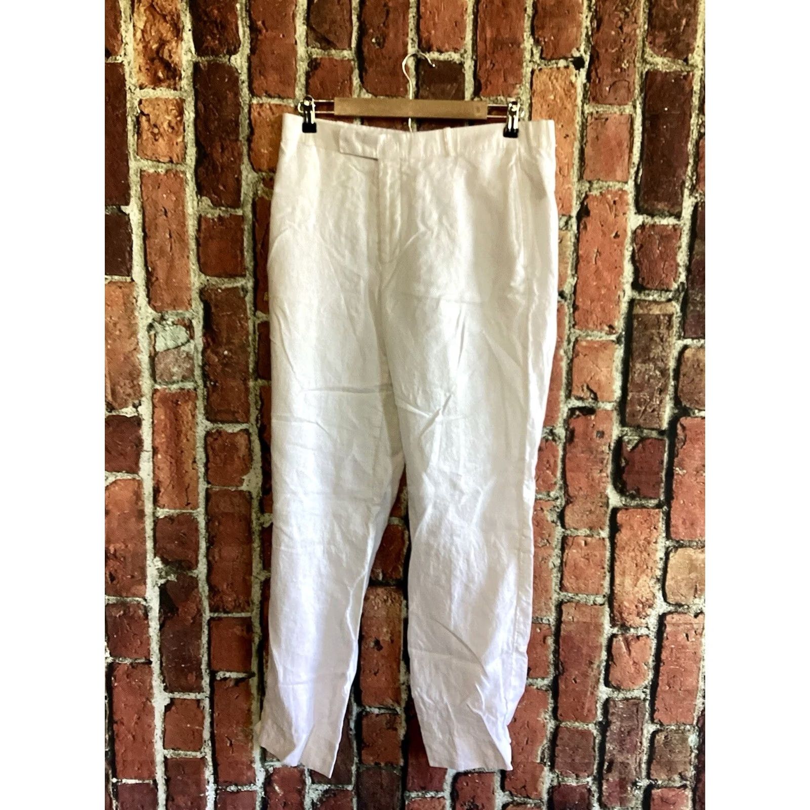 Vintage INC Pants Women's Beige Linen Straight Leg Pants 32 Mid Rise Business Casual Workwear London Style Size 24" / US 00 / IT 34 - 2 Thumbnail