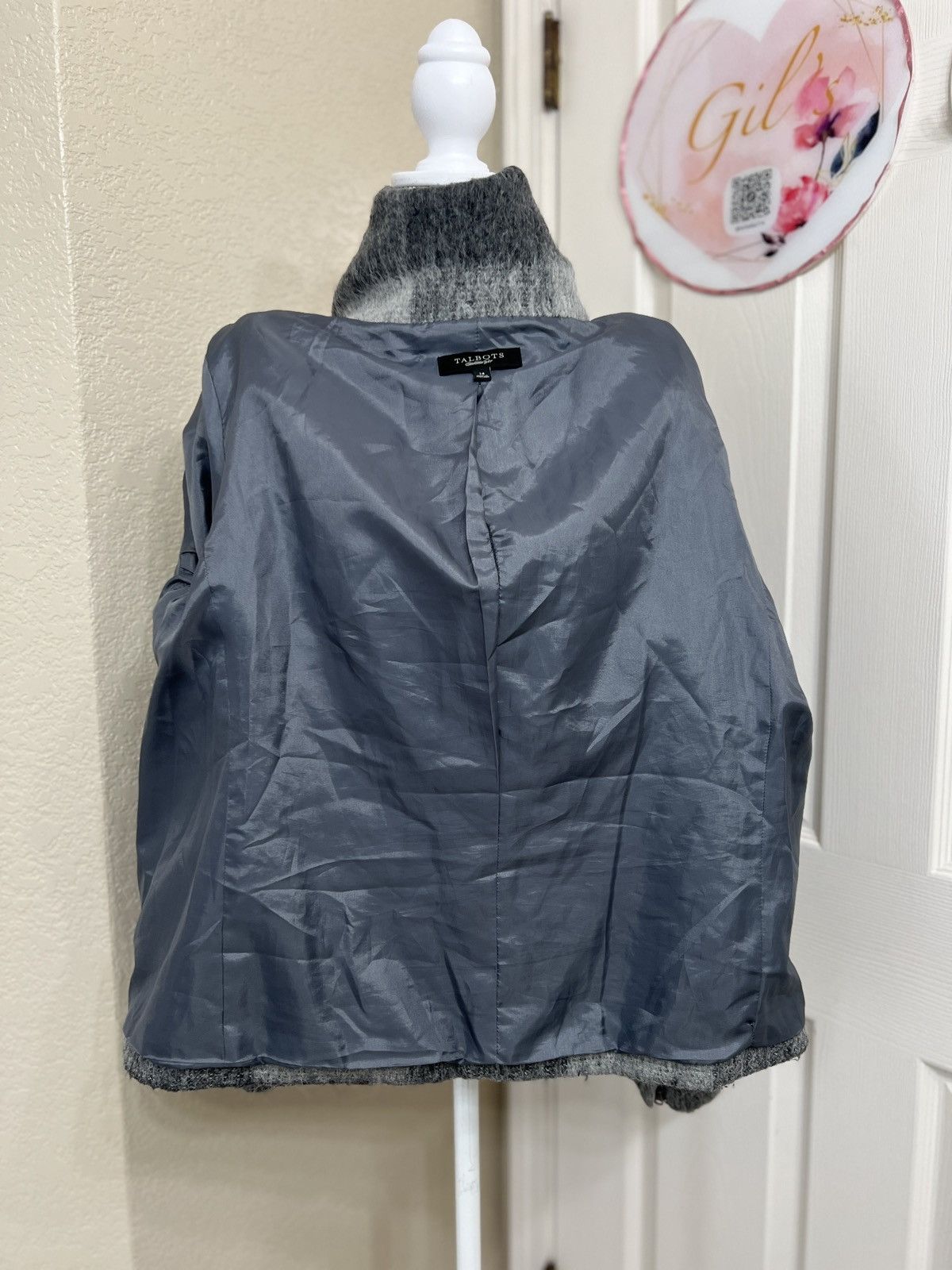 Talbots Talbots Gray Plaid alpaca, Wool Blend Women's Jacket size 14 Size XL / US 12-14 / IT 48-50 - 6 Thumbnail