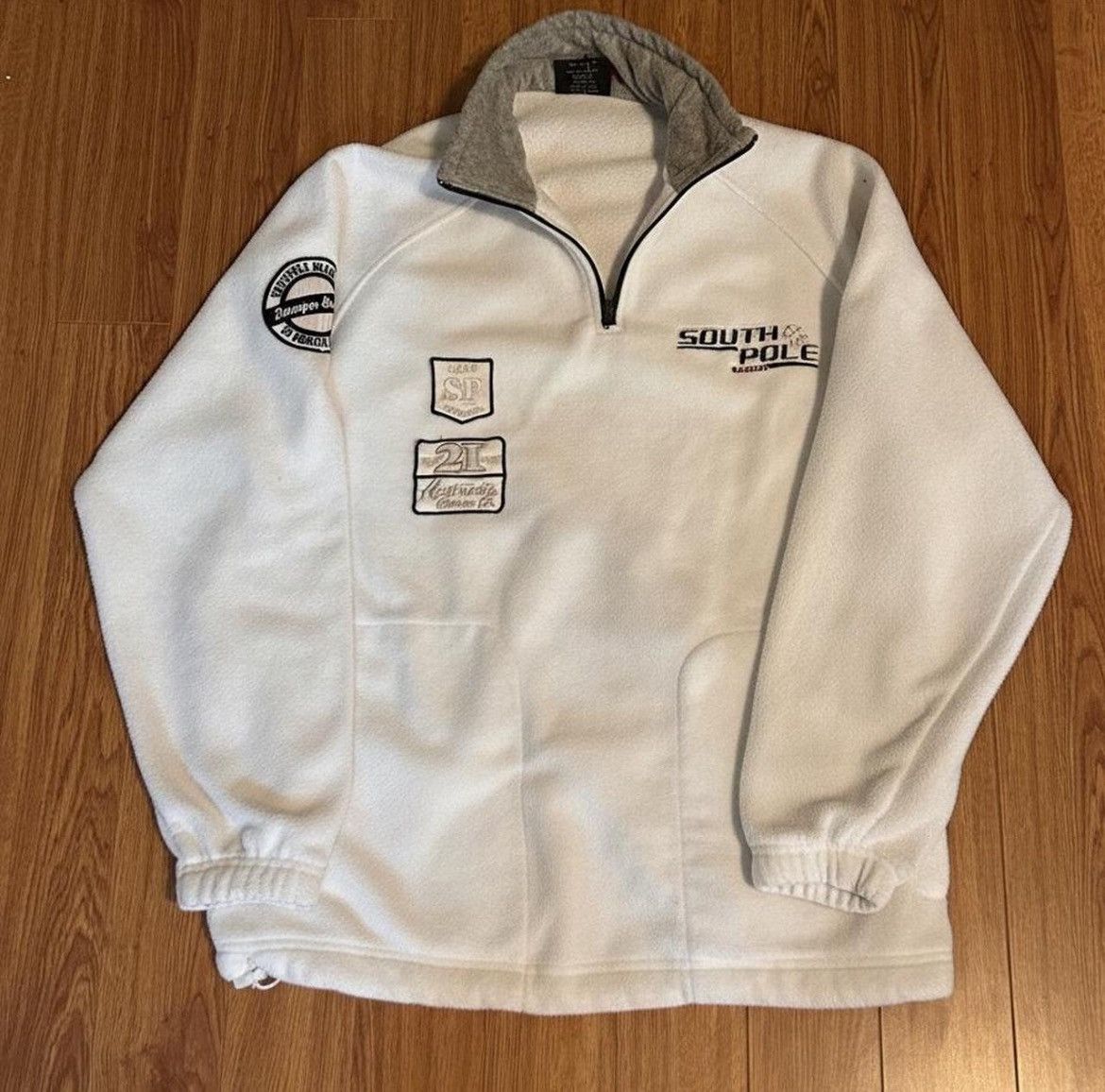 Southpole Y2K Southpole White & Gray Embroidered 1/4 Fleece Sweater Size US M / EU 48-50 / 2 - 1 Thumbnail