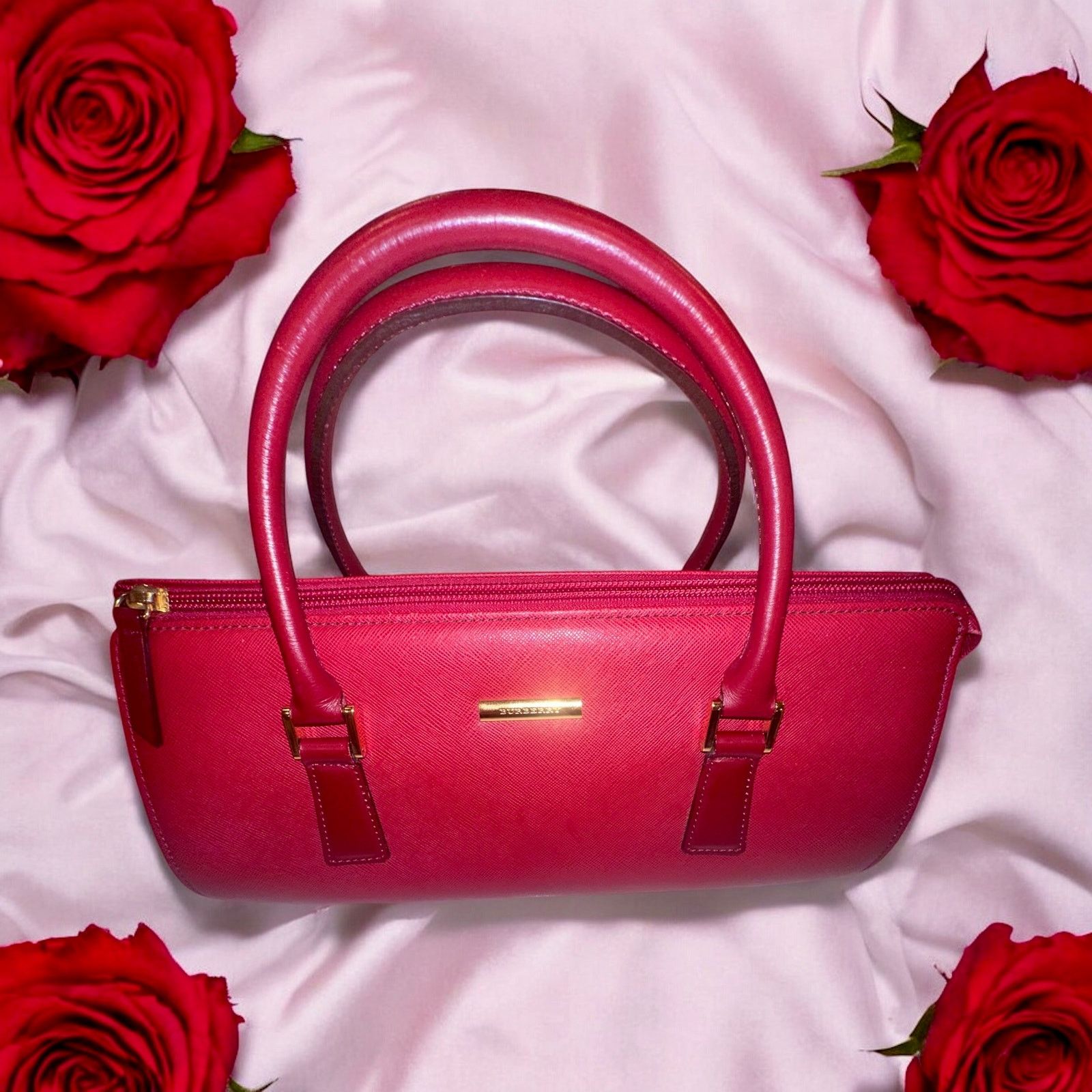 Burberry Burberry Leather Red Nova Check Pattern Tubular Bag w/COA Size ONE SIZE - 2 Thumbnail