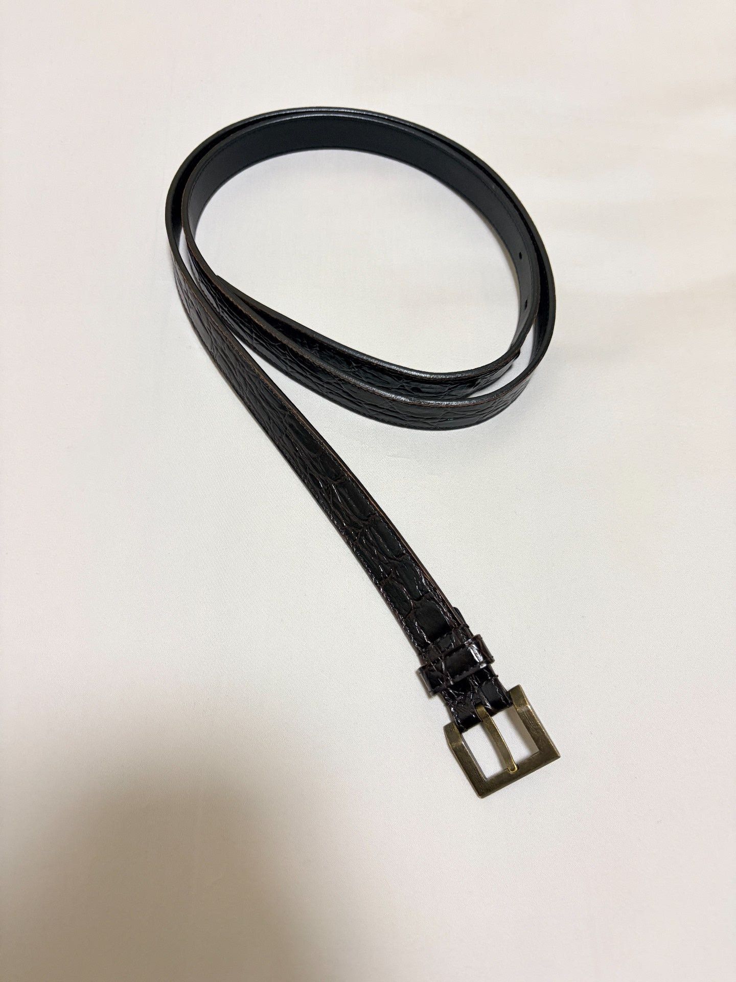 Saint Laurent Paris Saint Laurent SLP Croc Embossed Gold Buckle Belt Size ONE SIZE - 1 Thumbnail
