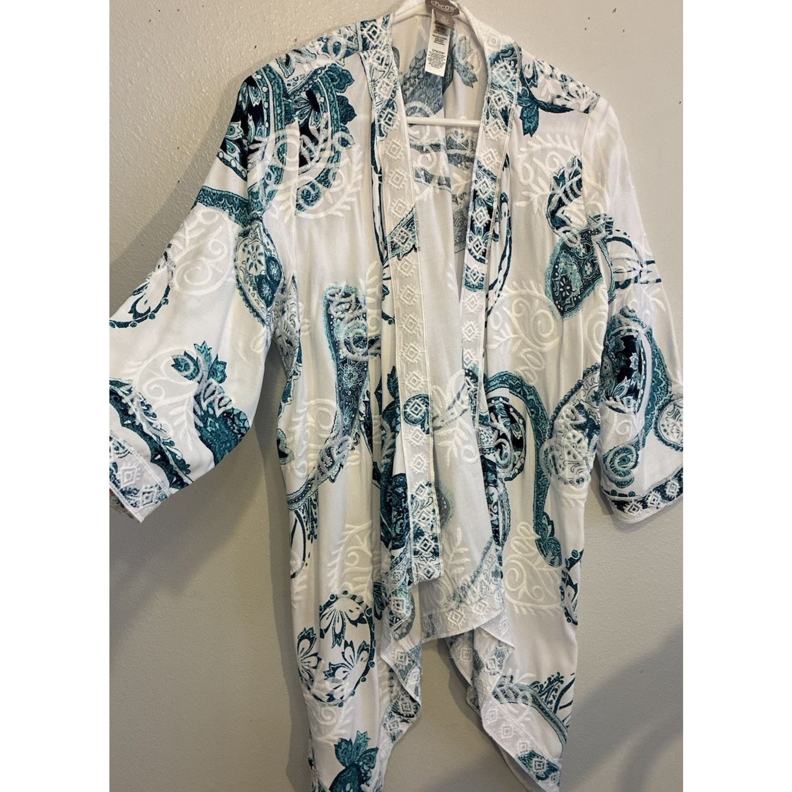 Chicos Chico's Paisley Embroidered teal Cardigan Kimono Duster L Size L / US 10 / IT 46 - 14 Thumbnail