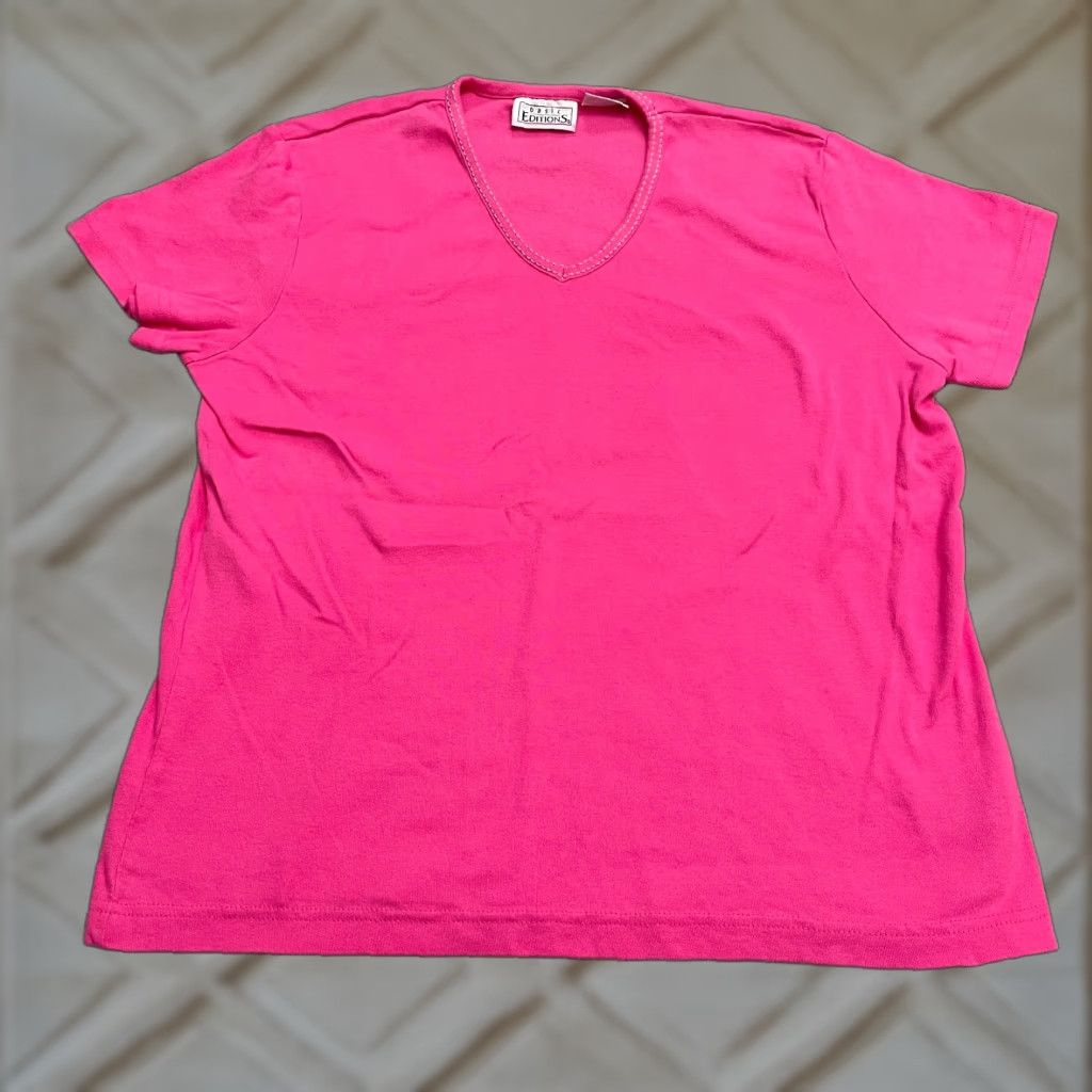 Basic Editions Basic Editions T-Shirt Womens Pink V-Neck Short Sleeve Cotton Casual Tee L Womens Pink Regular Short Sleeve Cotton Tee Size L / US 10 / IT 46 - 1 Thumbnail
