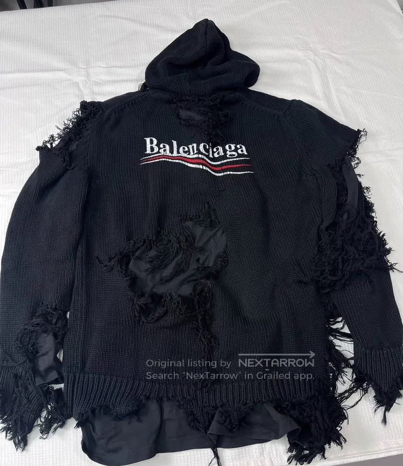 Balenciaga Balenciaga Black Fake Two Pieces Destroy Cola Knitwear Hoo Size US XS / EU 42 / 0 - 8 Thumbnail
