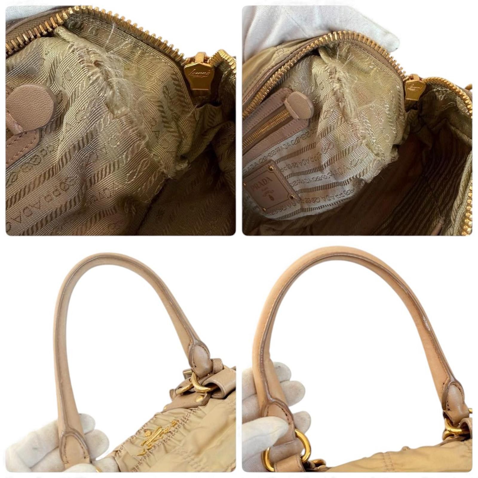 Prada Prada - Beige Ruched Leather Handbag Gold Hardware Size ONE SIZE - 7 Thumbnail