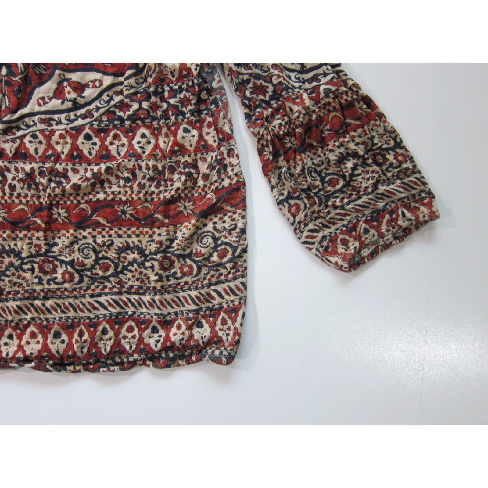 Lucky Brand Lucky Brand Blouse Geometric Beaded Batik Scoop Neck 3/4 Sleeve Grey Brown Women M Size M / US 6-8 / IT 42-44 - 6 Thumbnail
