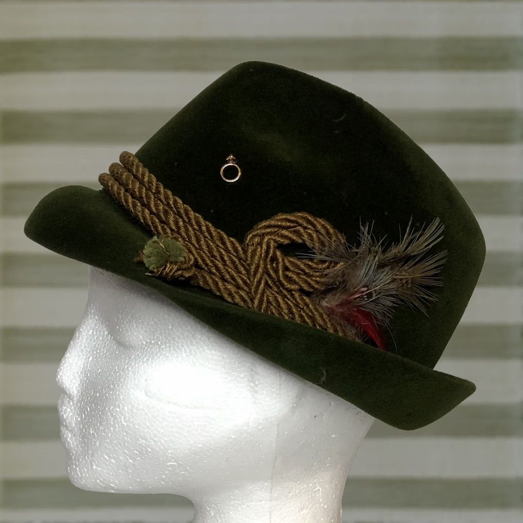 FELT VINTAGE Resistol Self-conforming Hat Manhattan Fedora Green Felt 6 7/8 German Feathers & Rope Mens Size ONE SIZE - 1 Thumbnail