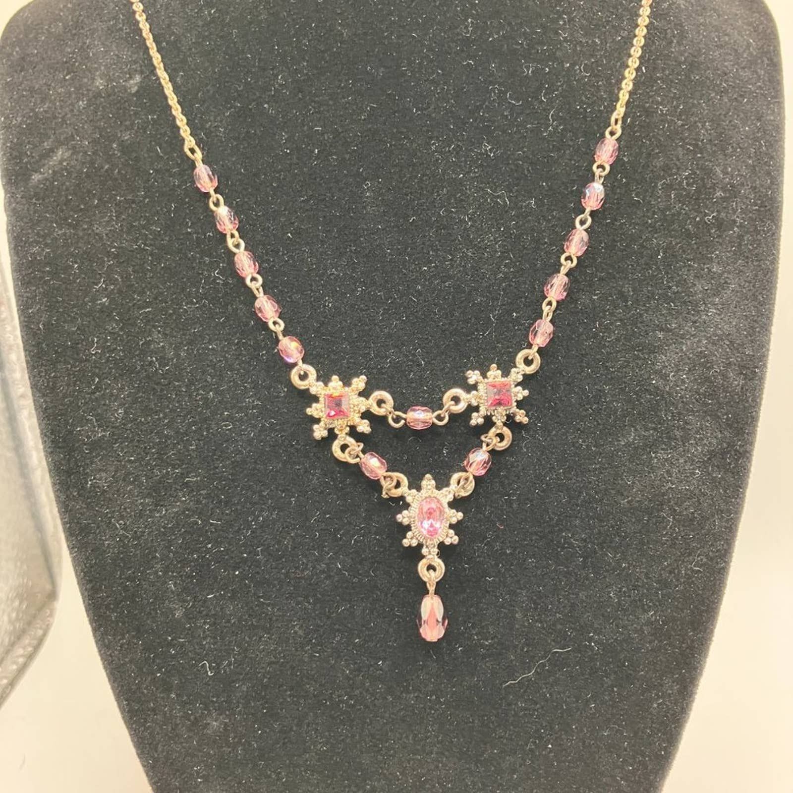 South Moon Under Pink Crystal-Drop Silver Necklace!