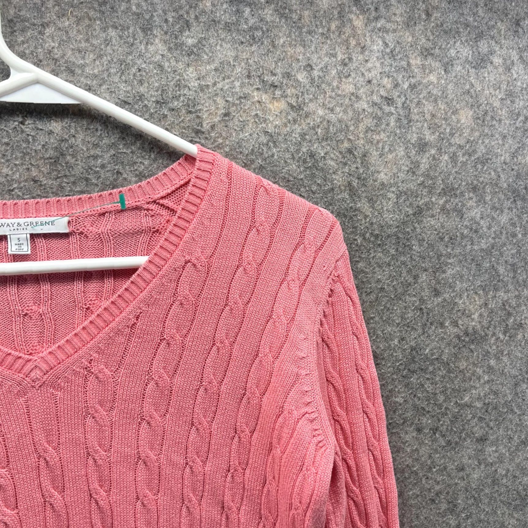 Pinko VINTAGE Fairway & Greene Sweater Women Small Pullover V-Neck Pink Cable Knit Long Sleeve Size S / US 4 / IT 40 - 4 Thumbnail
