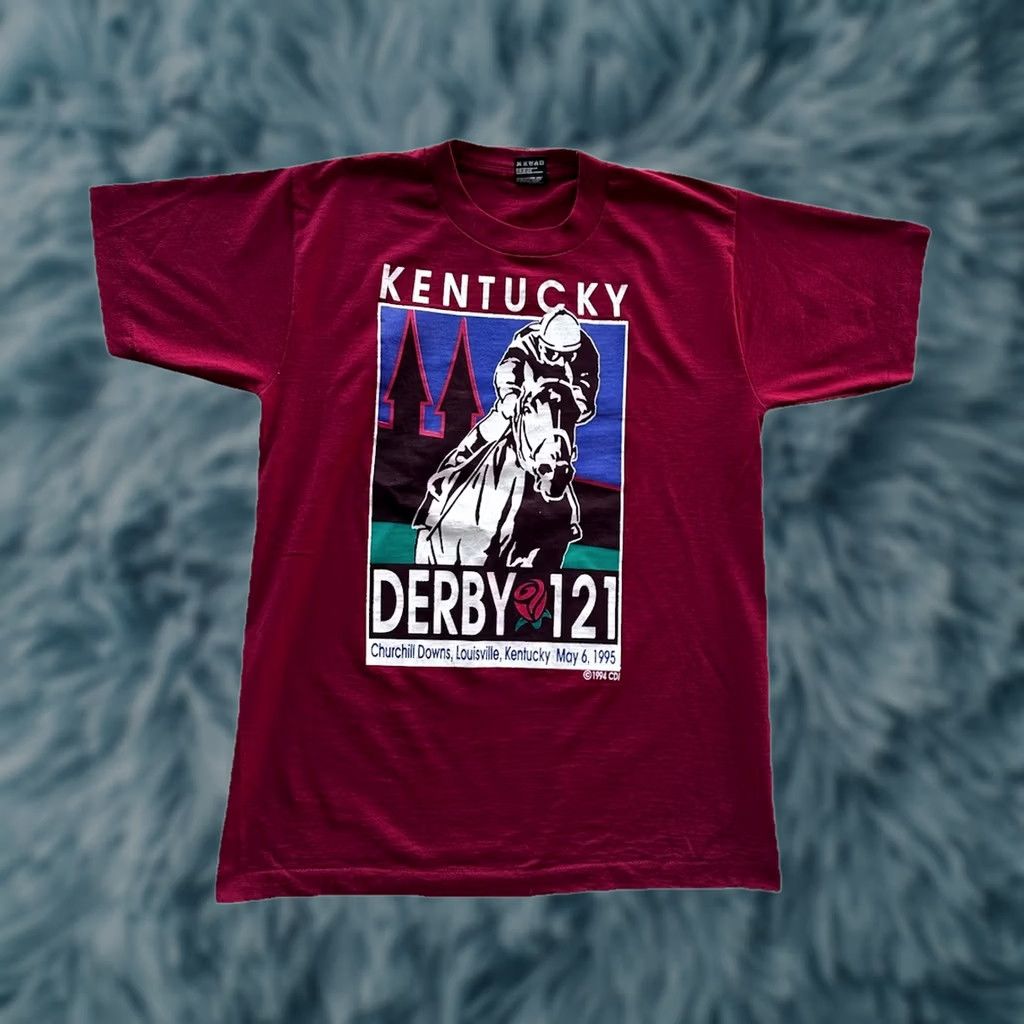 Fruit Of The Loom VINTAGE Kentucky Derby Festival T-Shirt Medium Maroon 1995 90s Single Stitch 50/50 Unisex Adults Size US M / EU 48-50 / 2 - 1 Thumbnail
