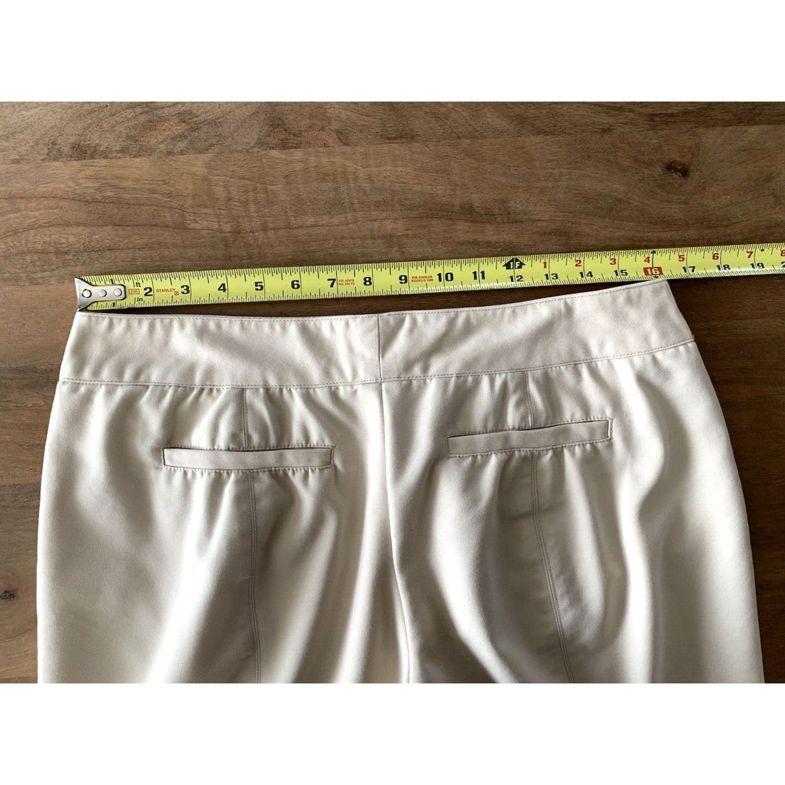 Vintage Carmen Marc Valvo Women Pants 12 Ivory Stretch Tapered Leg Ankle City Logo Pocket Slit 26.5in Inseam Adult Regular Fall Spring Summer Workwear Office Size 34" / US 12 / IT 48 - 7 Thumbnail