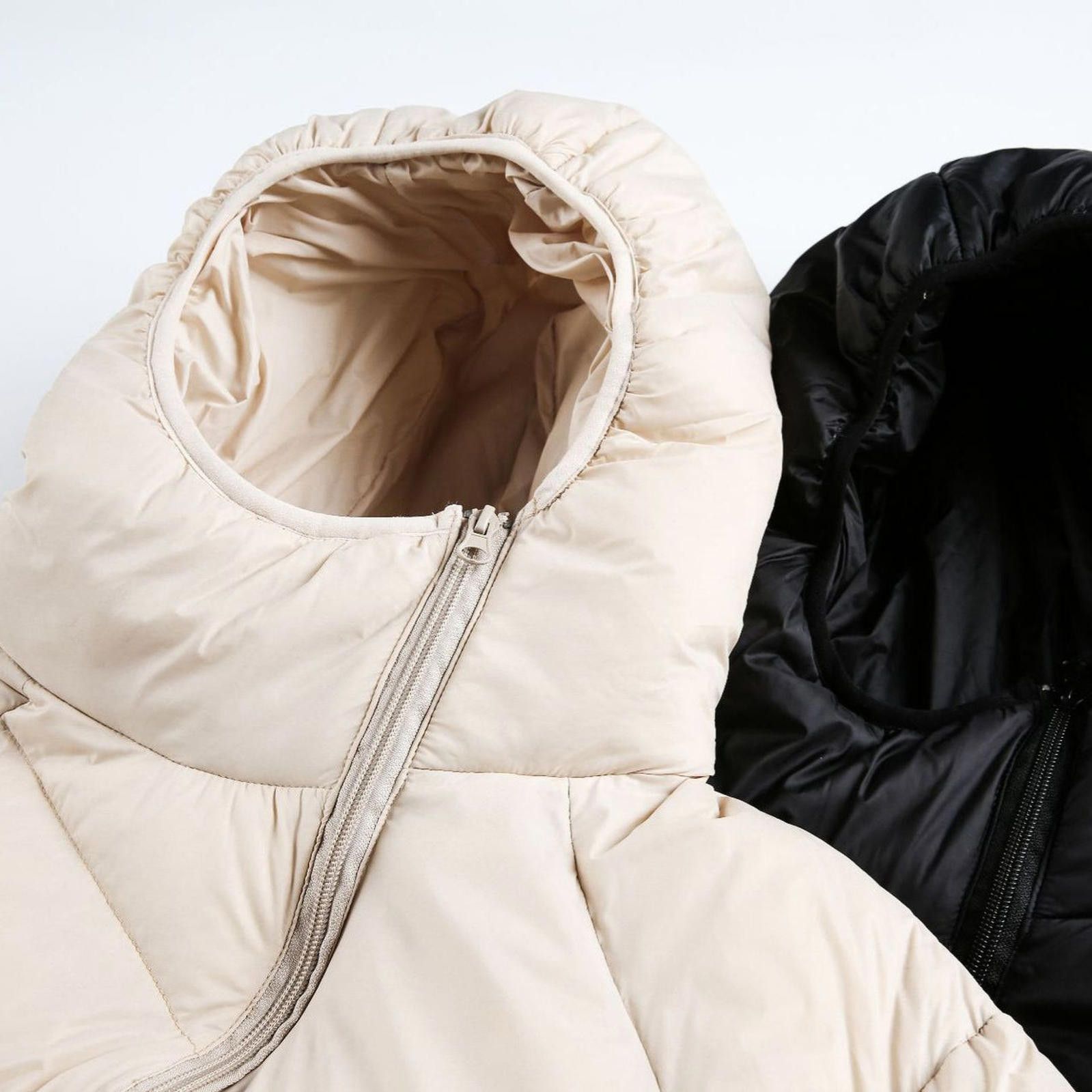 Japanese Brand Beige Asymmetrical Zip Puffer Jacket, Quilted Outerwear Size US M / EU 48-50 / 2 - 4 Thumbnail
