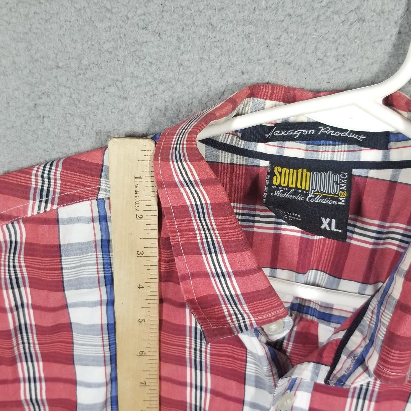 Southpole VINTAGE SouthPole Shirt Hexagon Red Plaid Button Front Short Sleeve Adult XL Red Hip Hop 90s Mens Size US XL / EU 56 / 4 - 3 Thumbnail