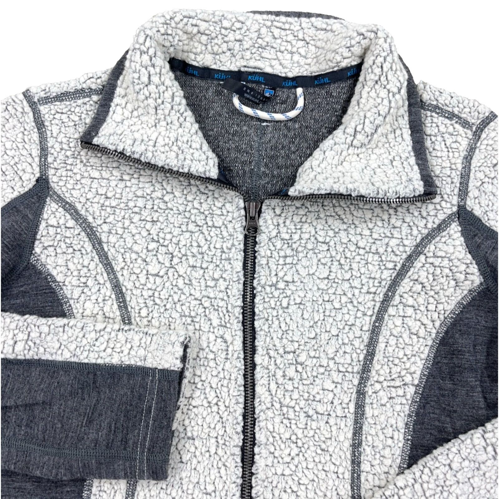 Vintage Kuhl Jacket Women Small Cream Gray Kozet Sherpa Wool Blend Full Zip Fleece Hike Size S / US 4 / IT 40 - 2 Thumbnail