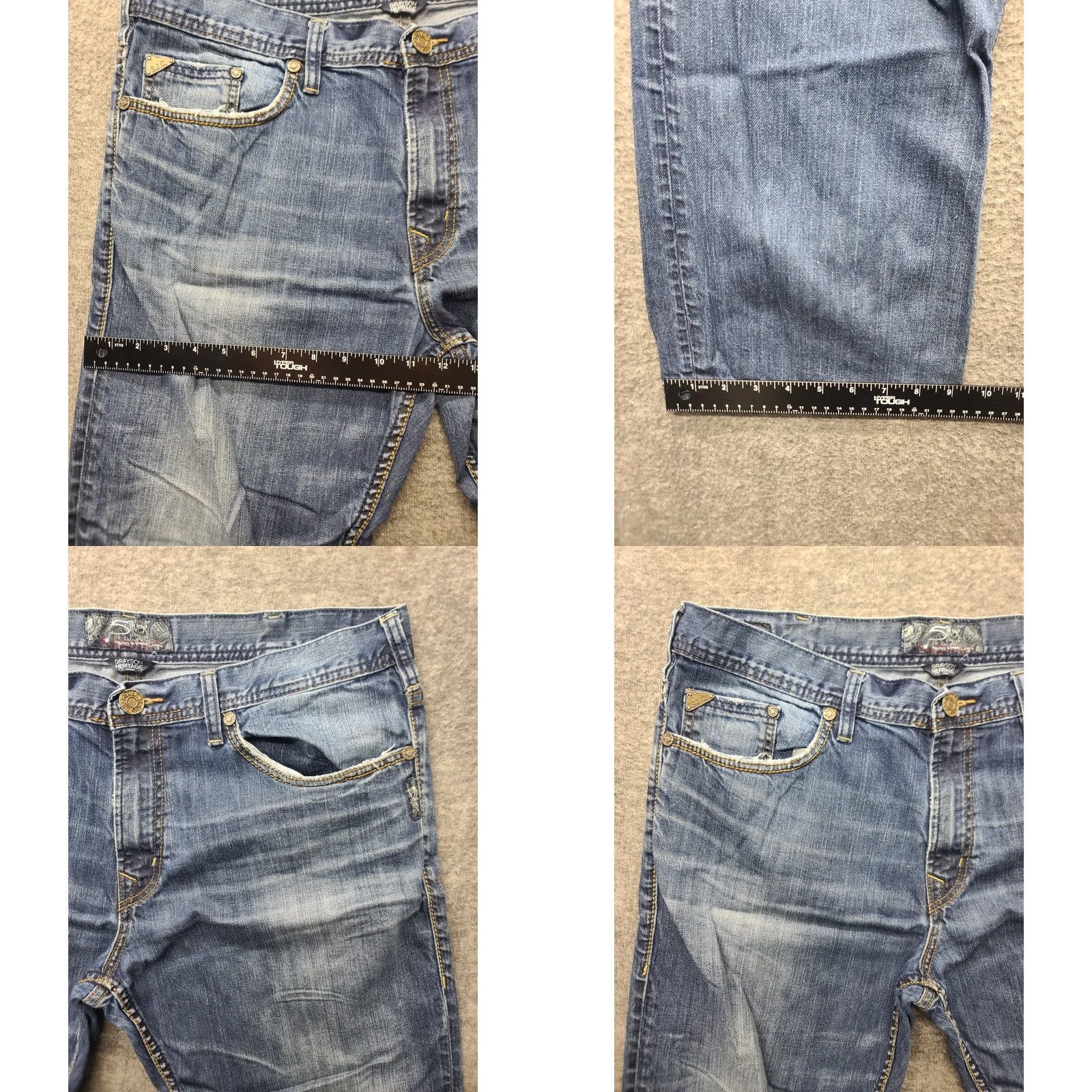 Silver Jeans Co. Silver Jeans Grayson Heritage Men’s Jeans W38 L30 Relaxed Distressed 5-Pocket Denim Cotton Spandex Blue Moderate Wash Straight Style Regular Mens Size US 38 / EU 54 - 8 Thumbnail