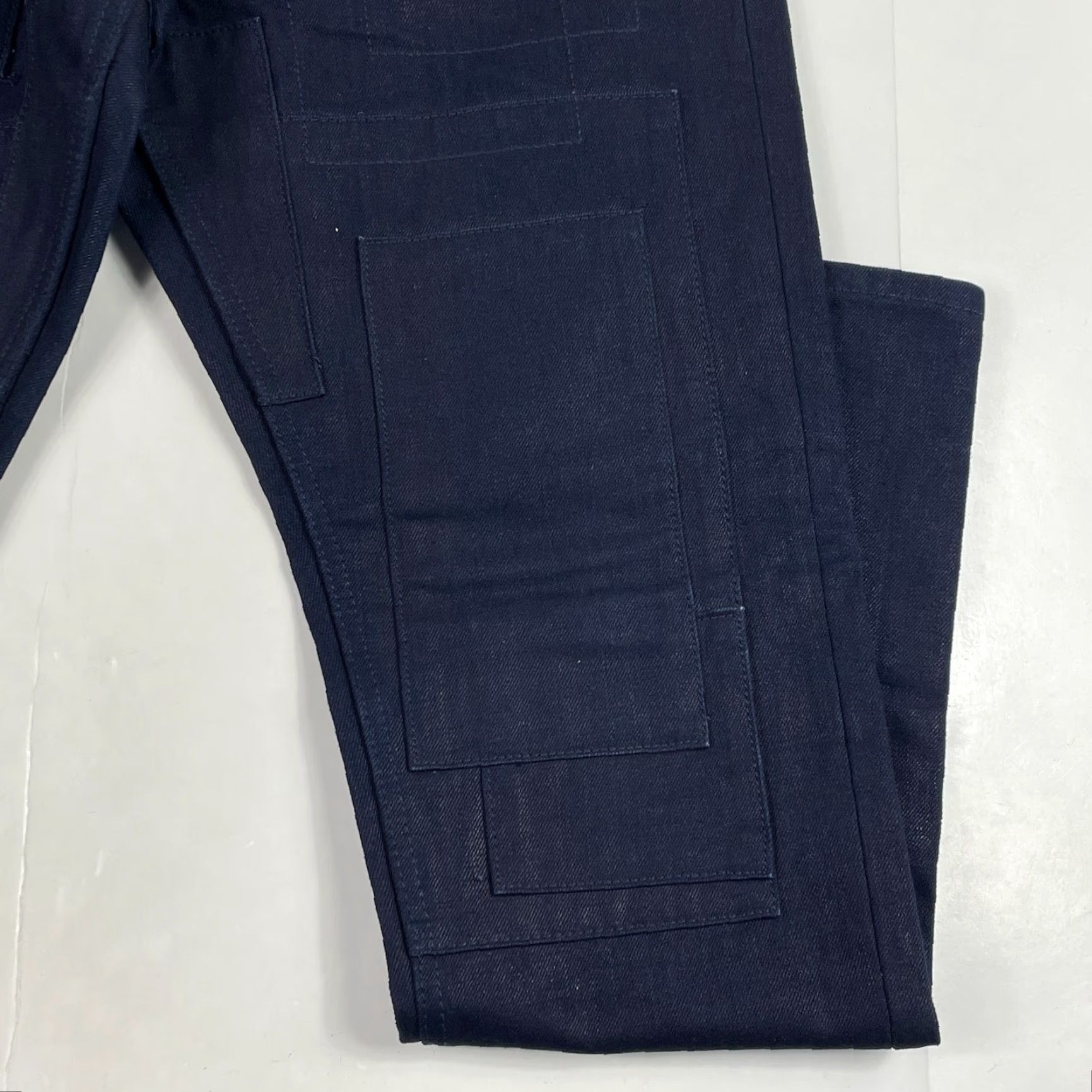 Denime Decibel Jeans Mens 34 x 33 Blue Tapered Leg Dark Wash Raw Denim Patches Biker Jeans Mens Regular Slim Story? Size US 34 / EU 50 - 4 Thumbnail