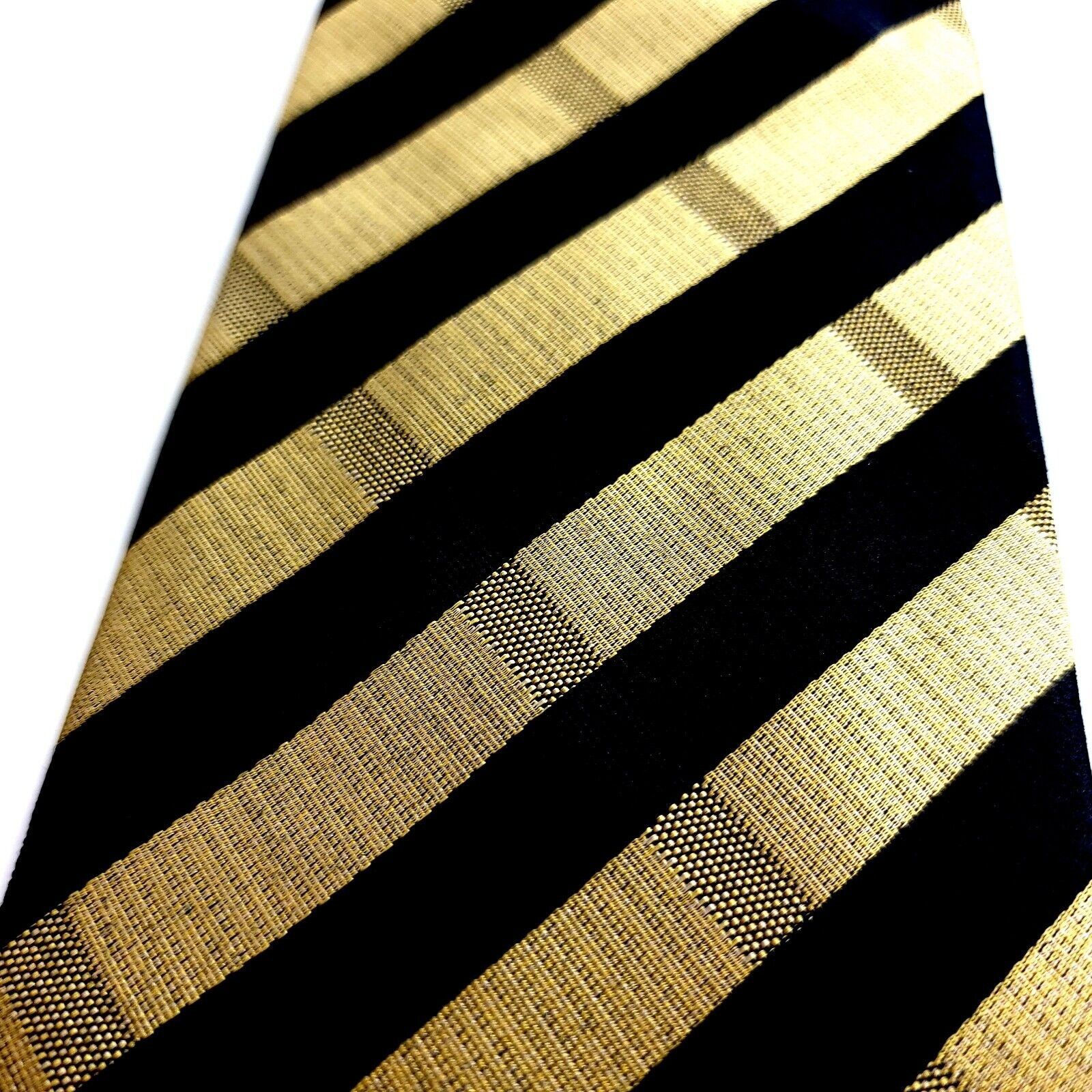 XMI Platinum XMI Atkinsons Black Yellow Striped Plaid Woven Wide Wool Sil Size ONE SIZE - 2 Thumbnail