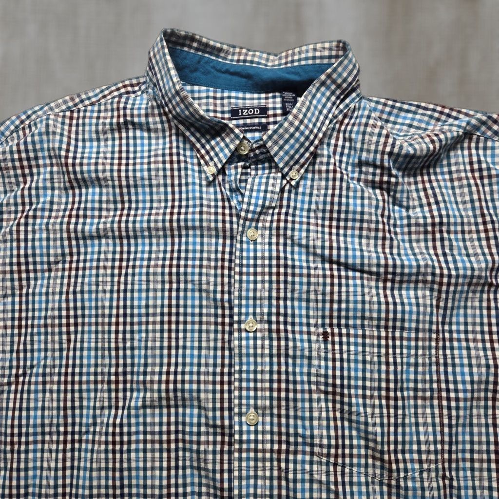 Izod IZOD Shirt Adult 3XLT Multicolor Blue Check Button-Down Cotton Long Sleeve Preppy Classic Mens Tall Size US XXL / EU 58 / 5 - 1 Thumbnail