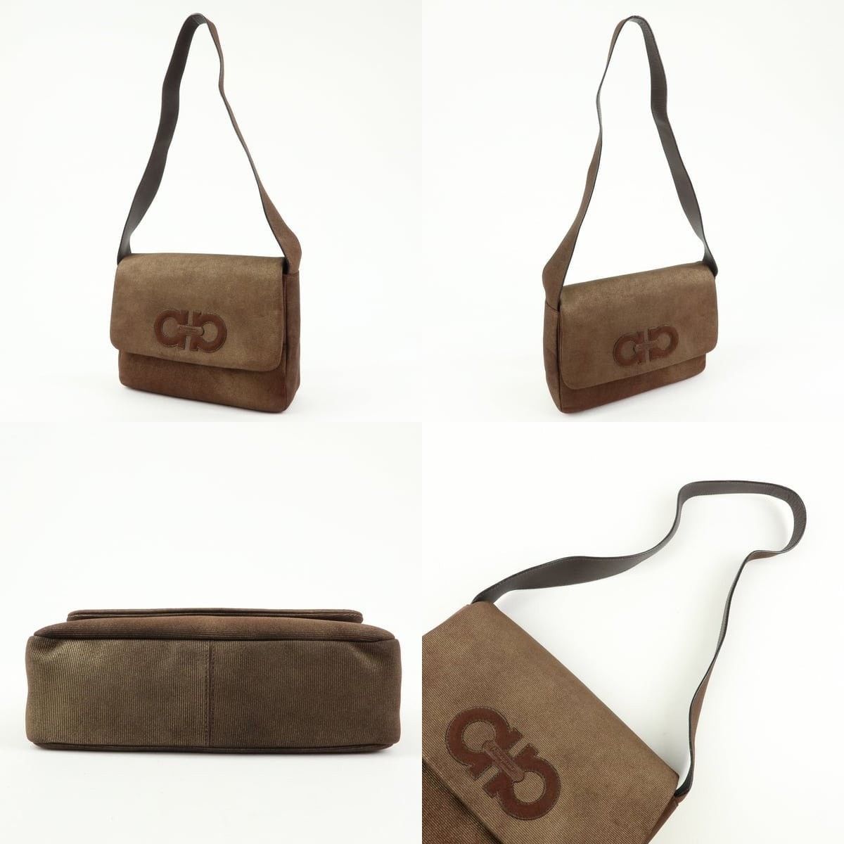 Salvatore Ferragamo Ferragamo Gancini Canvas & Leather Shoulder Bag Brown Size ONE SIZE - 3 Thumbnail