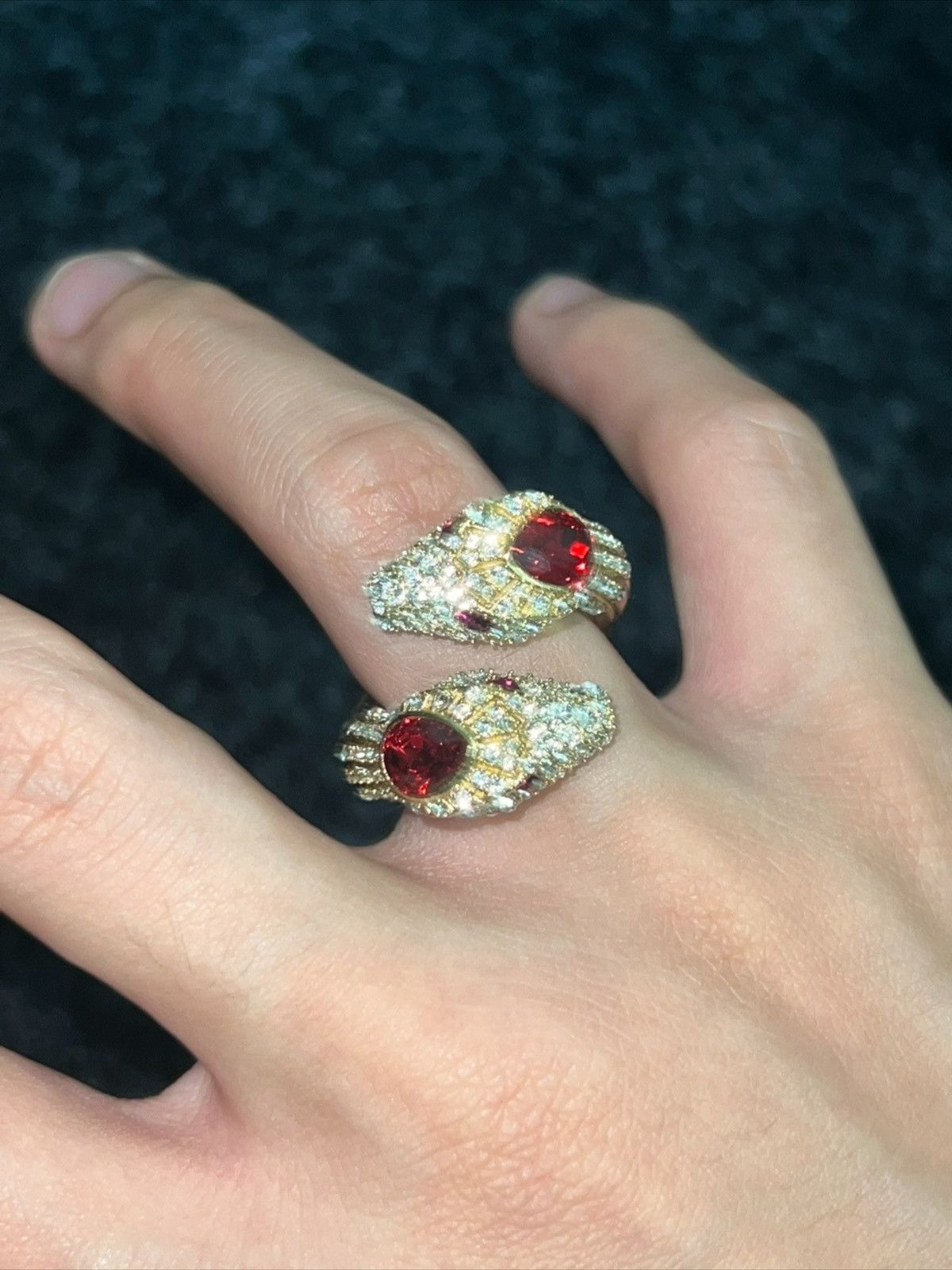 Pre-owned Gucci Runway Snake Ring Size 17 In Red