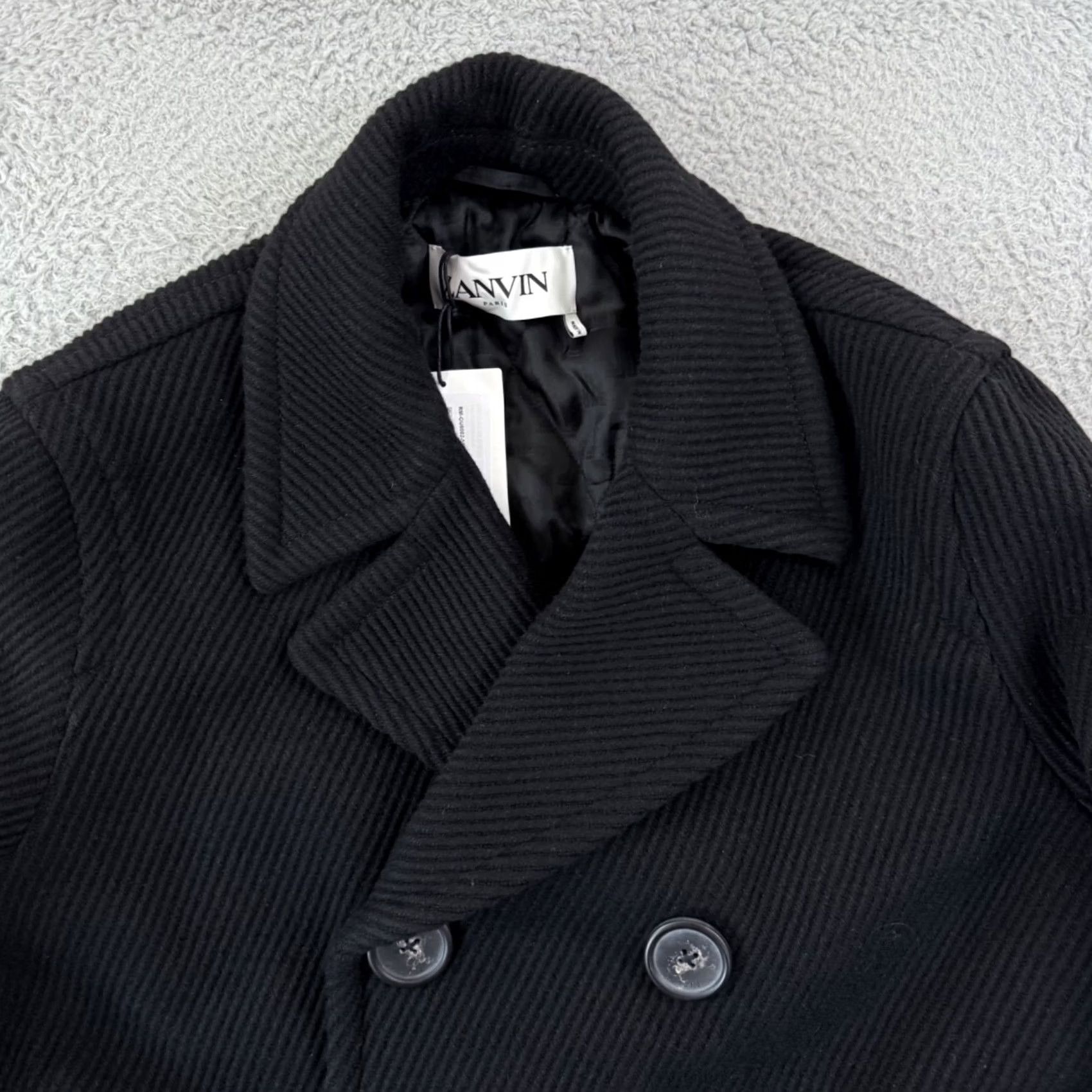 Lanvin VINTAGE Lanvin Signal Patch Jumbo Pea Coat Mens 54 Black Wool Snap NWT Signature Paris Lanvin Patch Logo Size US L / EU 52-54 / 3 - 3 Thumbnail