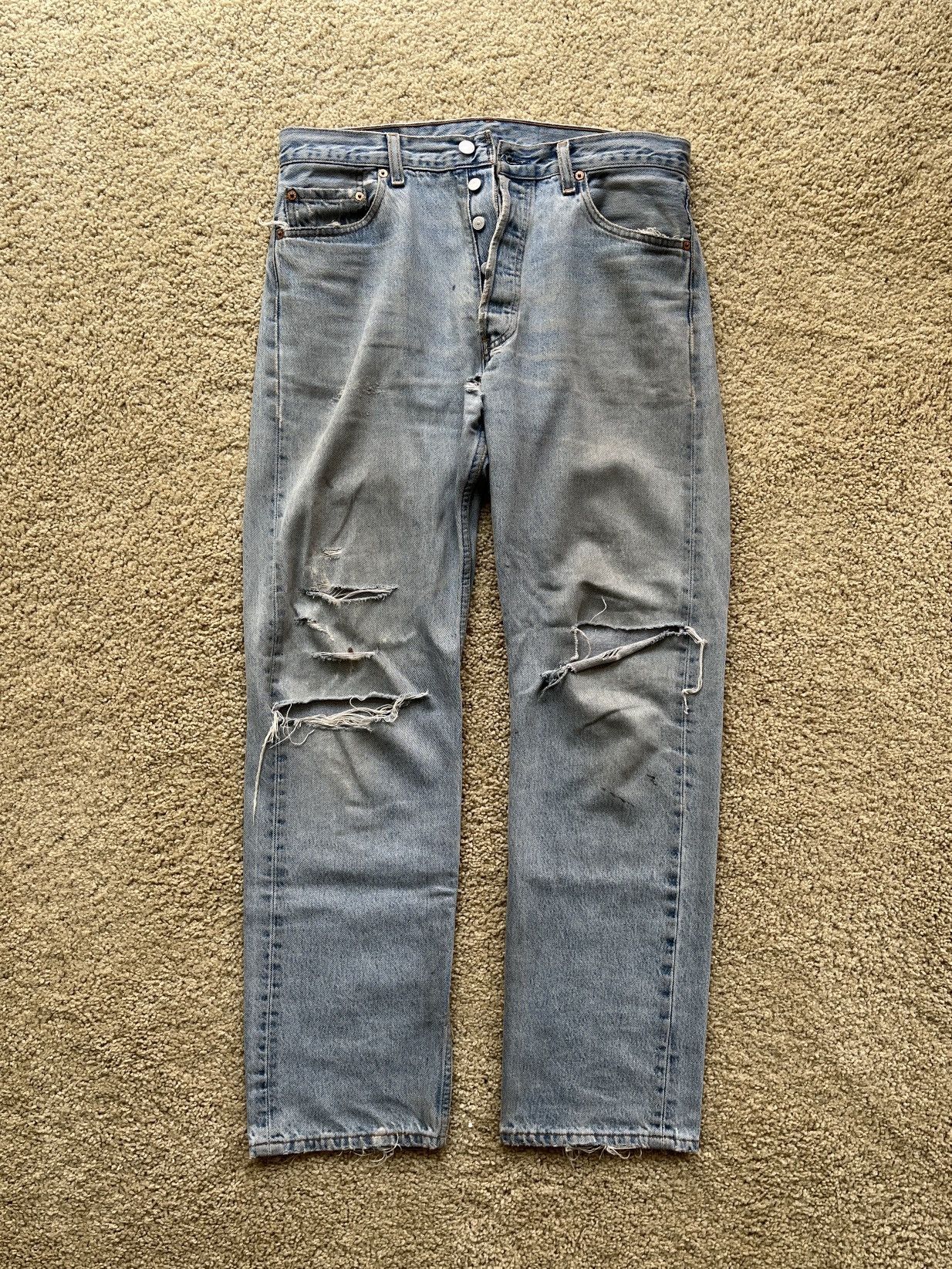 Levi's 1990’s Vintage Levi’s 501 Jeans Distressed Denim Button Fly Size US 33 - 2 Thumbnail