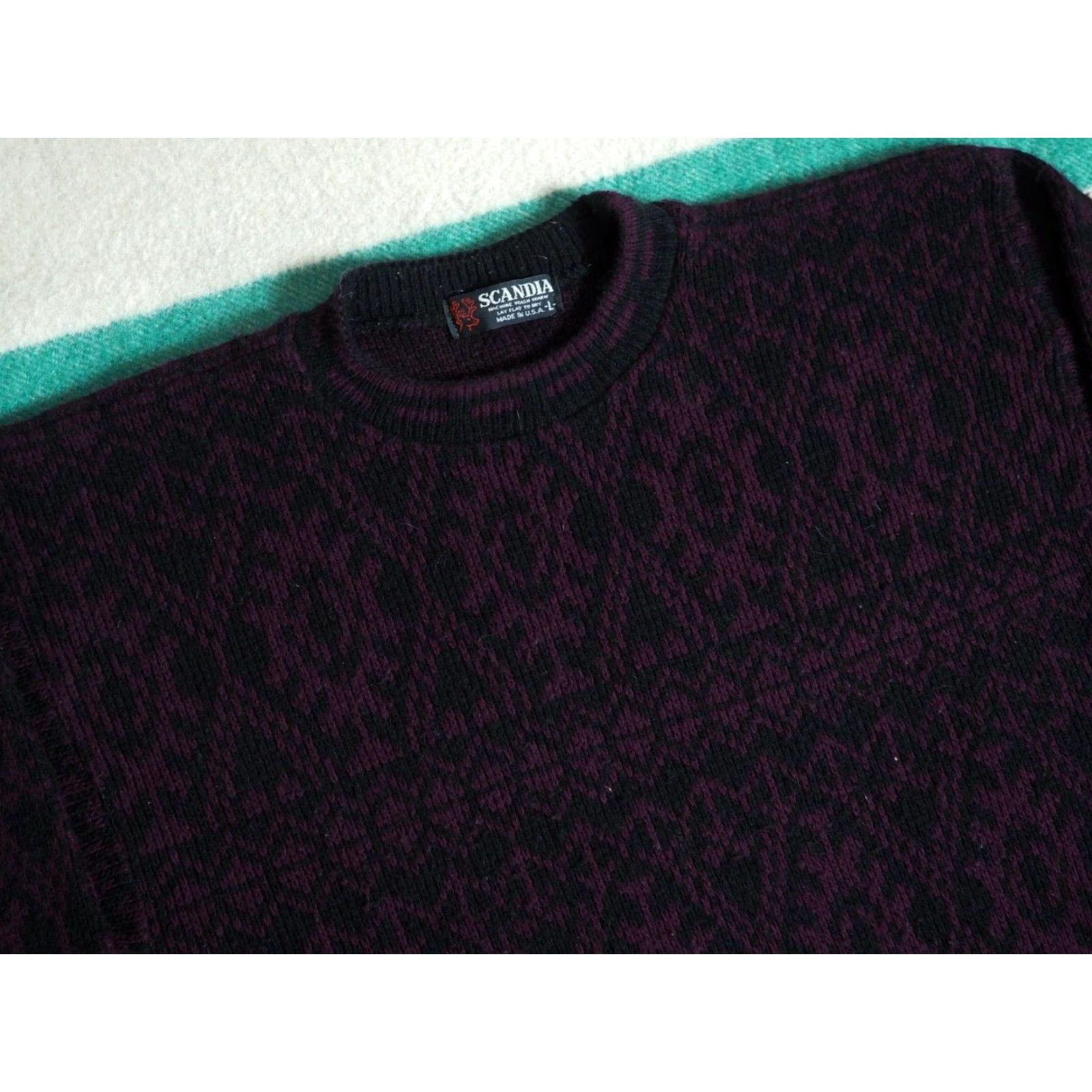 Vintage VTG 70s 80s Scandia USA Made Wool Geometric Pullover Sweater L Black 100% Wool EUC Men’s Mens Size US L / EU 52-54 / 3 - 2 Thumbnail