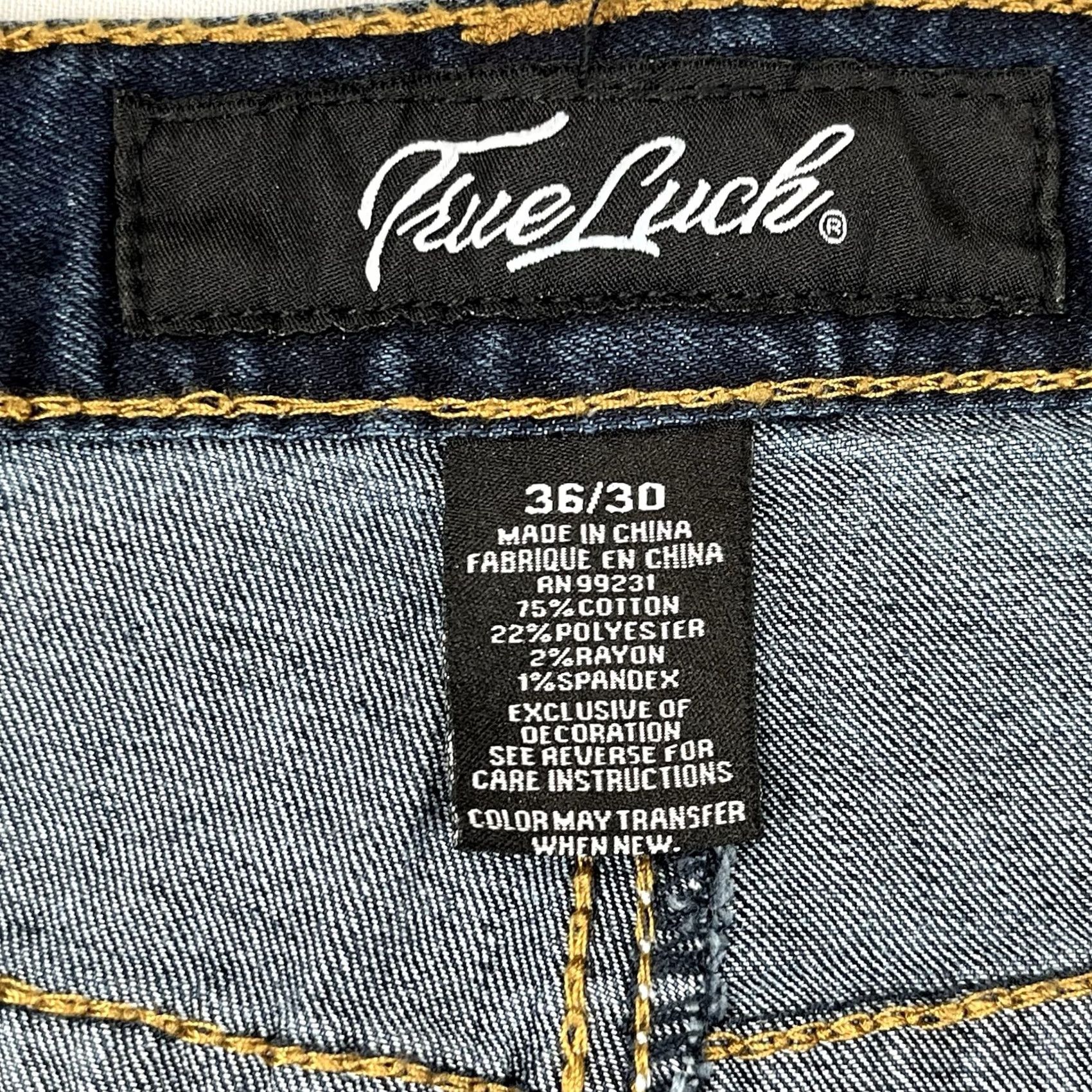 Denime True Luck Jeans Mens 36 Blue 36x30 Wash Stretch Denim Men Flap Pockets Size US 36 / EU 52 - 6 Thumbnail