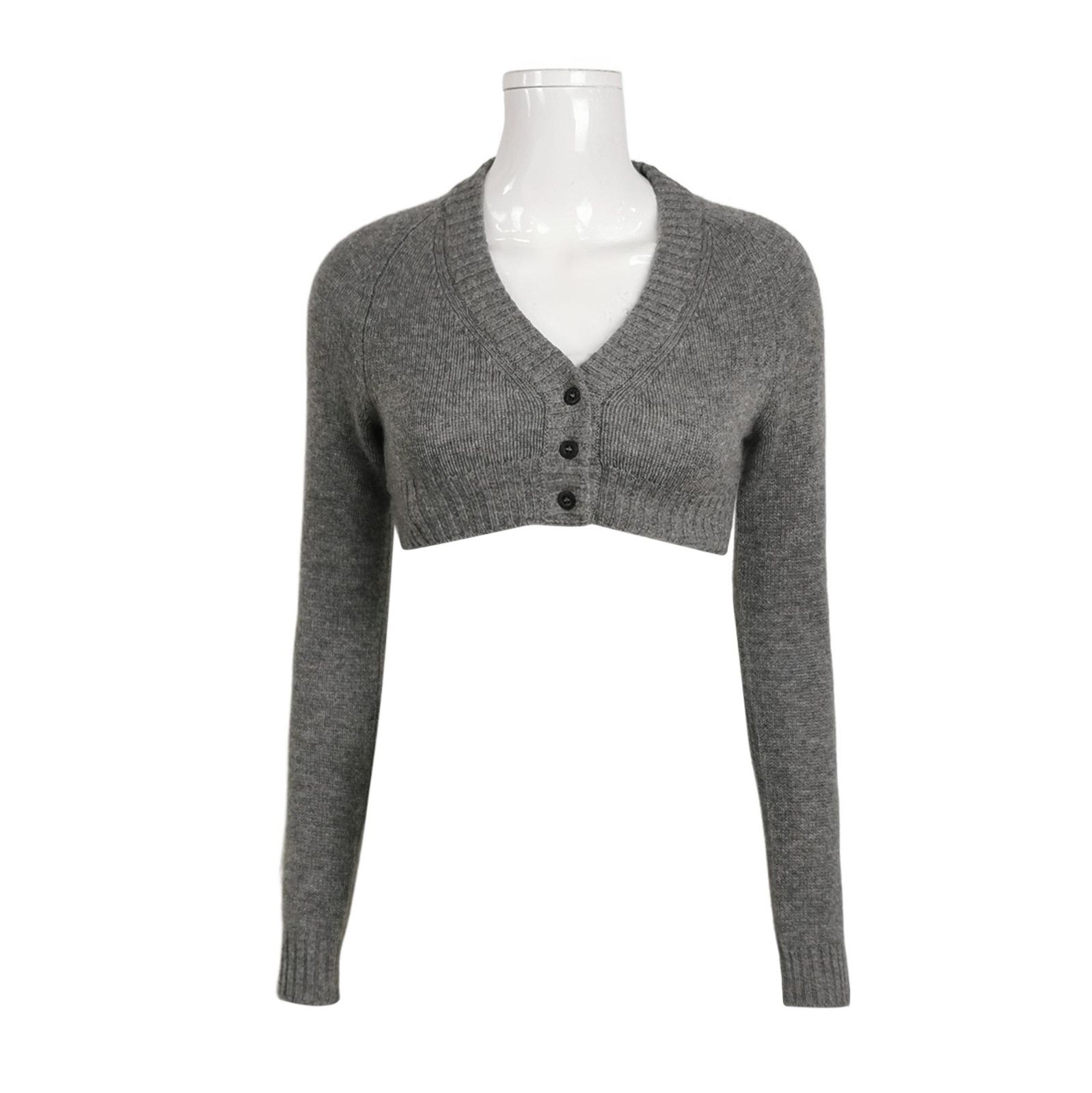 Prada Prada Gray Wool Blend Button-Up Long Sleeve Top 0089 Size XXS / US 00 / IT 34 - 1 Thumbnail