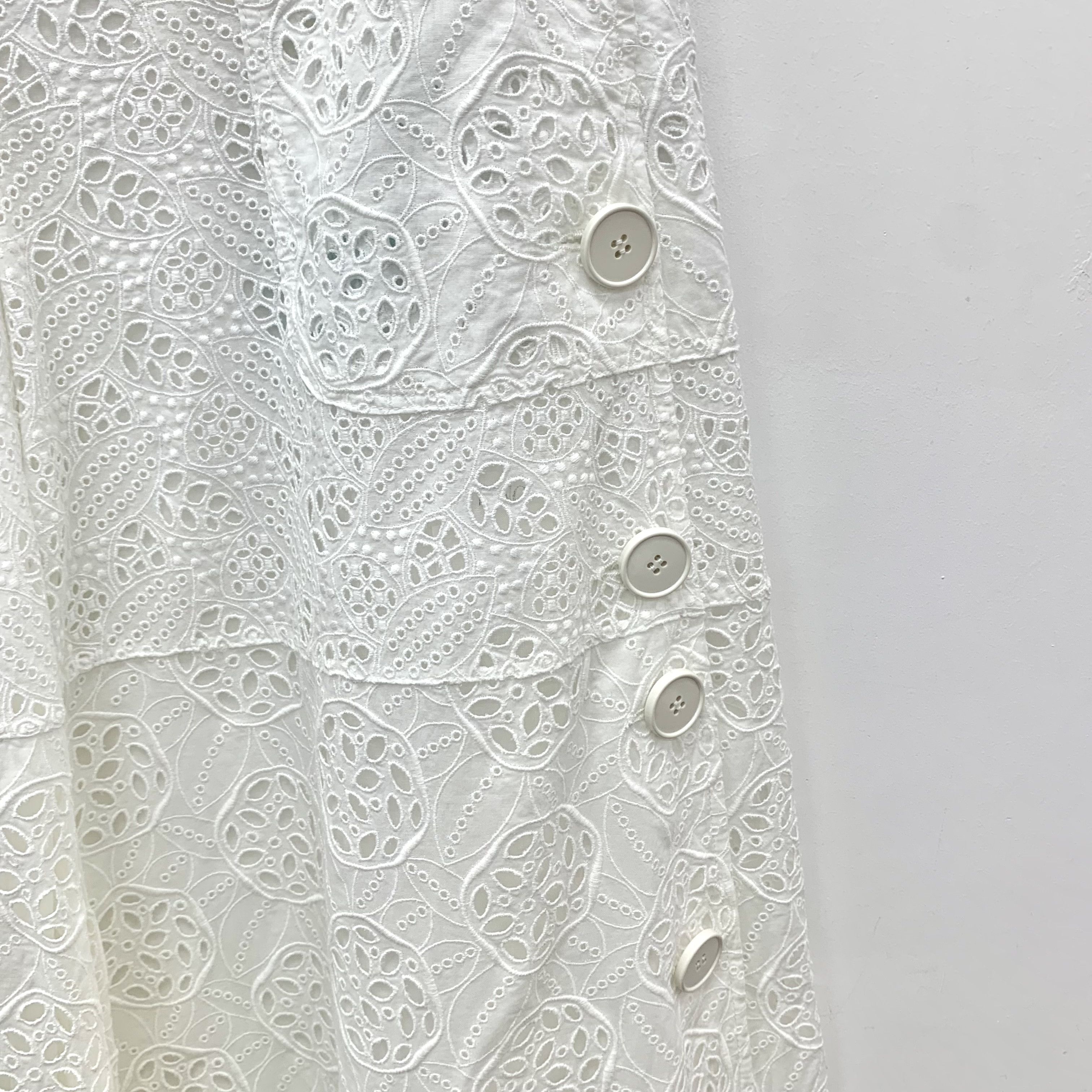 Valentino Valentino Floral Cutout Cotton Wide-Leg Pants White (38) Size 26" / US 2 / IT 38 - 5 Thumbnail