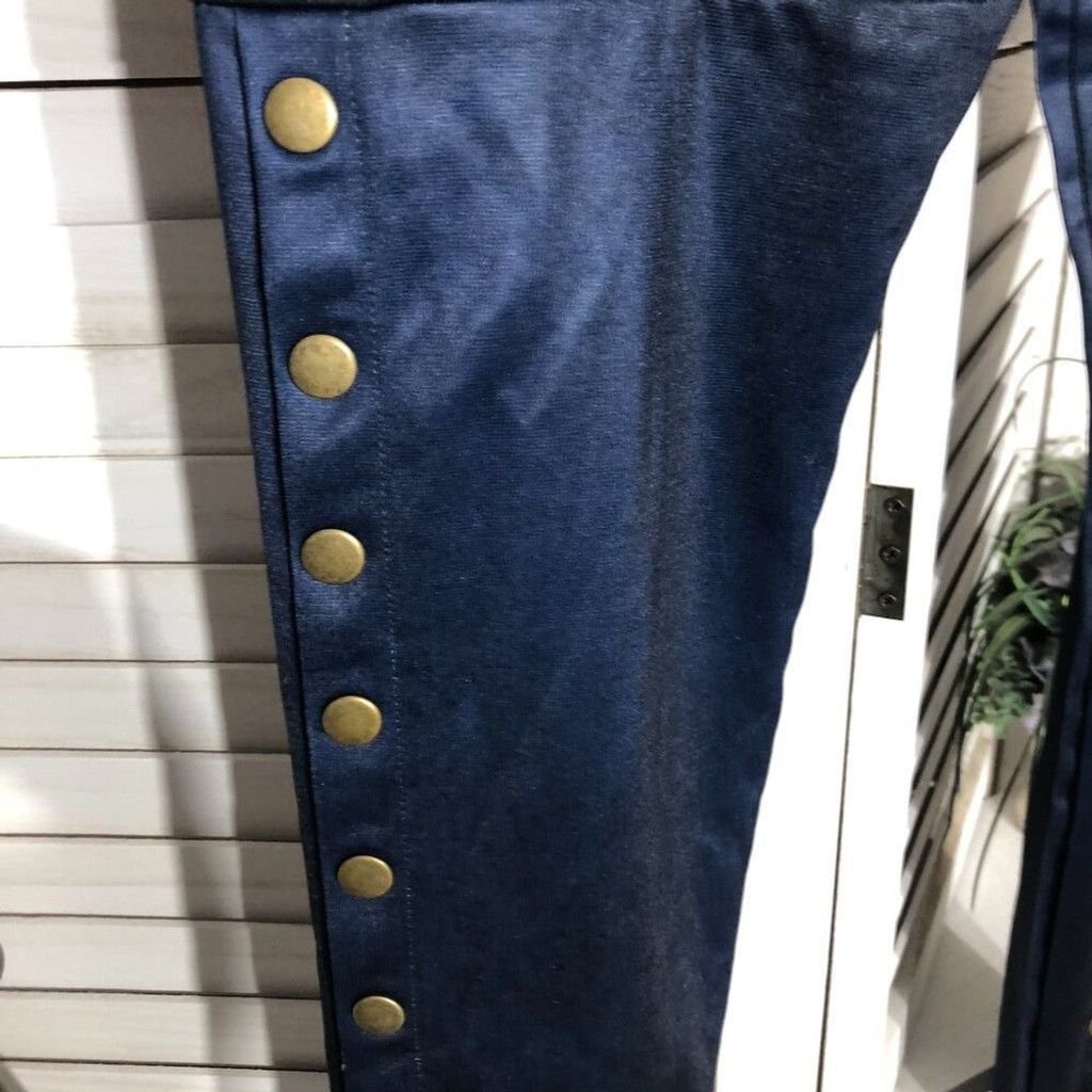 Vintage Y2K style punk goth leggings snap buttons blue black Sz M Size 24" / US 00 / IT 34 - 8 Thumbnail