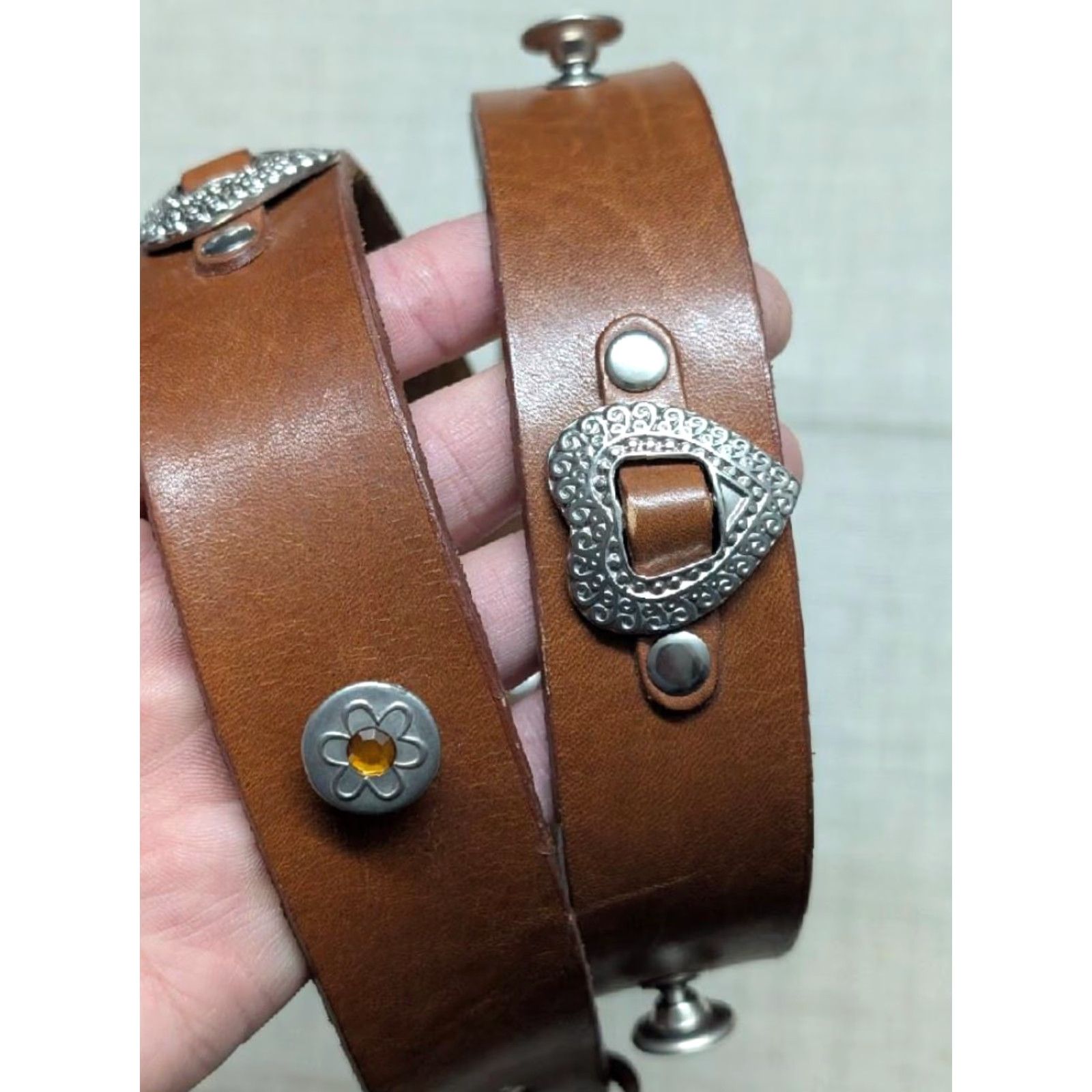 Vintage VINTAGE handcrafted brown concho belt western cowhide leather 32 He ARTS Mens Size 32 - 3 Thumbnail