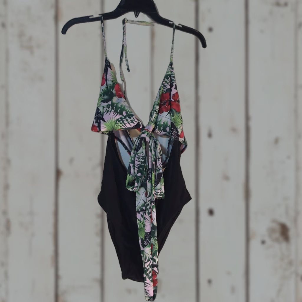 Shein Shein Women’s One Piece Swimsuit Tropical Flower Cutouts Size L Multicolor Beachwear Size ONE SIZE - 1 Thumbnail