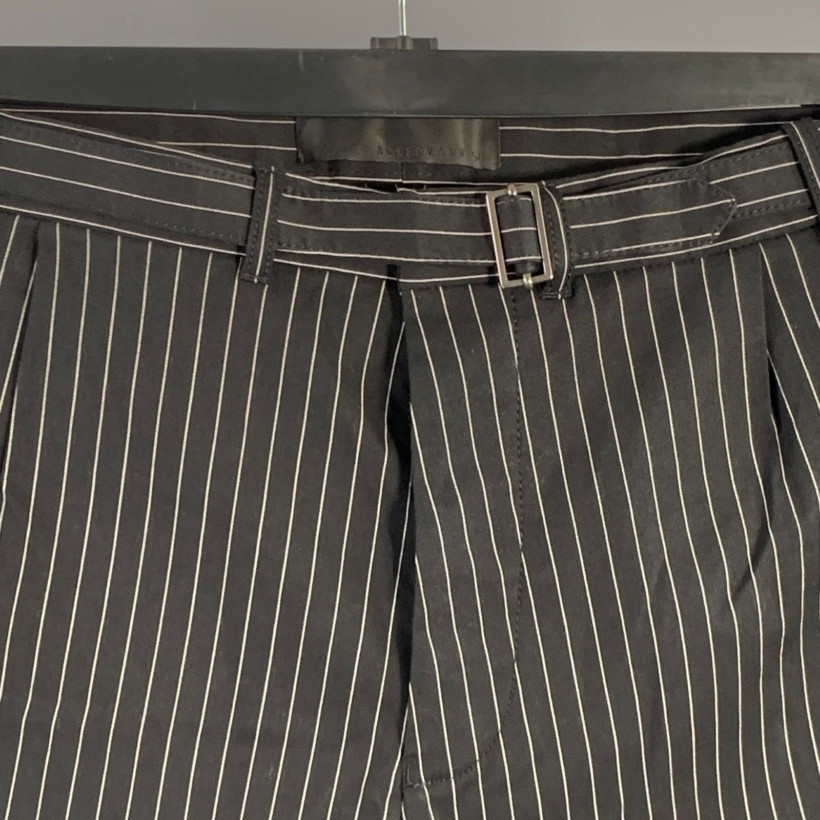 Haider Ackermann Size XL Black White Stripe Cotton Blend Belted Casual Pants Size US 40 / EU 56 - 2 Thumbnail