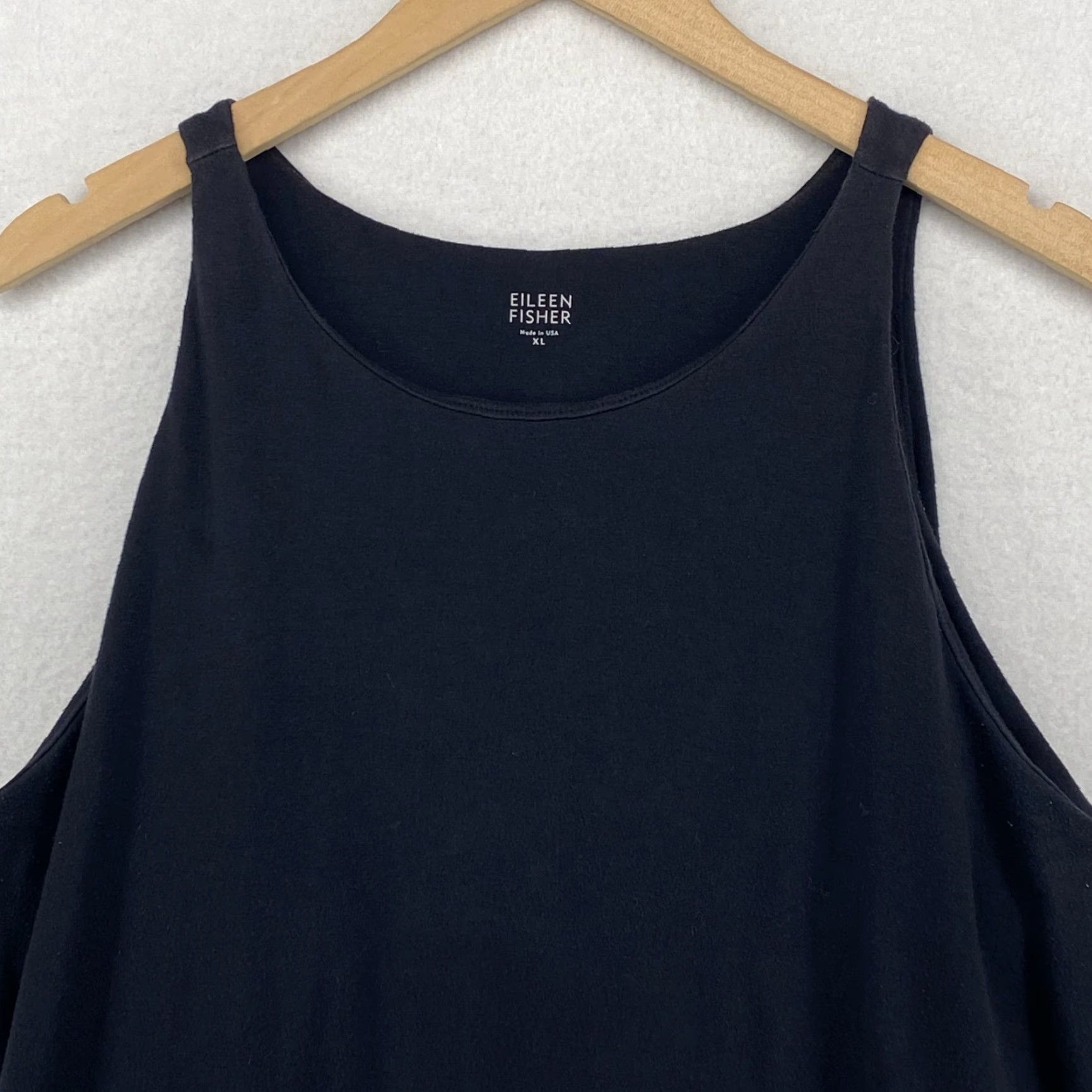 EILEEN FISHER Dress XL Solid Black Jersey Midi Swing Tank Dress USAs?
