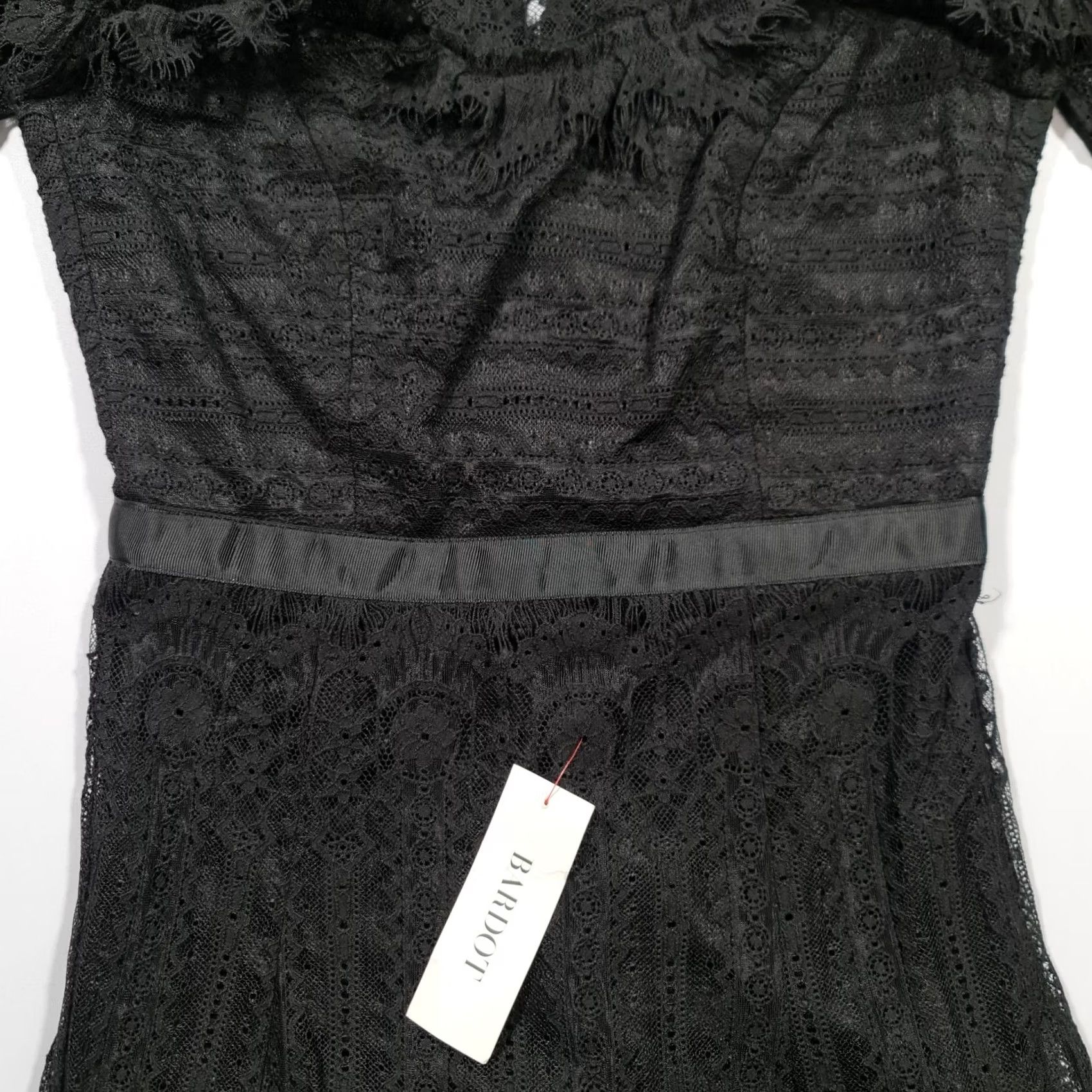 Vintage Bardot Dress Black 8 UK Long Sleeve Lace Mock Neck Short Length Party/Cocktail Womens Dress Short Lace Bardot Black 8 UK Size M / US 6-8 / IT 42-44 - 4 Thumbnail