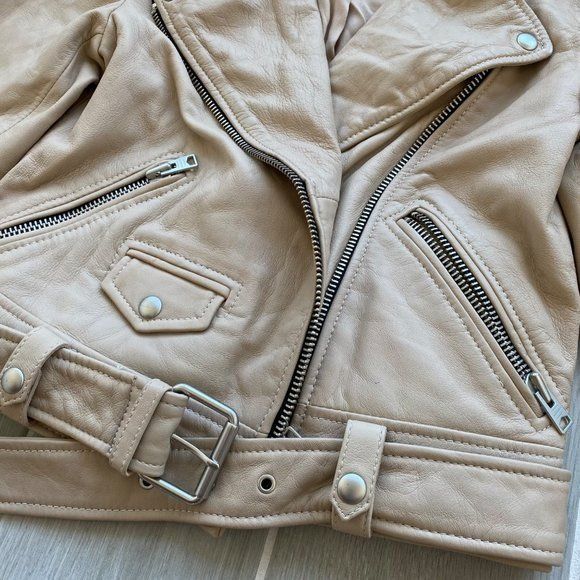 Allsaints NWT All Saints Cole Biker Leather Jacket Sand Brown Sz 2 Size XS / US 0-2 / IT 36-38 - 3 Thumbnail