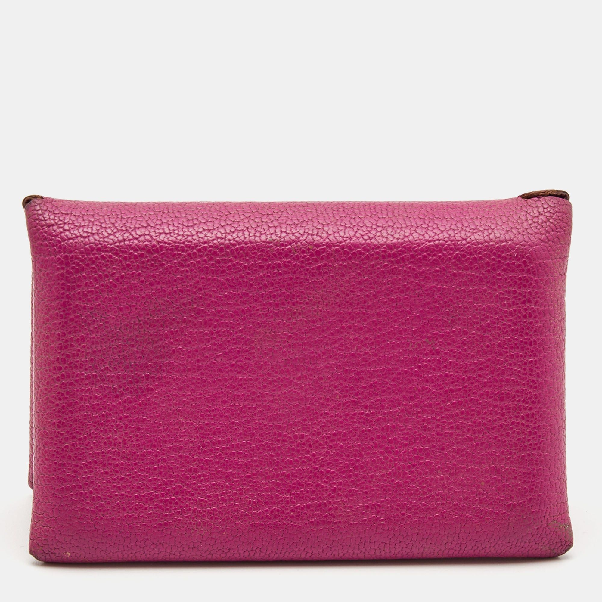 image of Hermes Cyclamen Chevre Mysore Leather Calvi Card Holder in Black, Women's