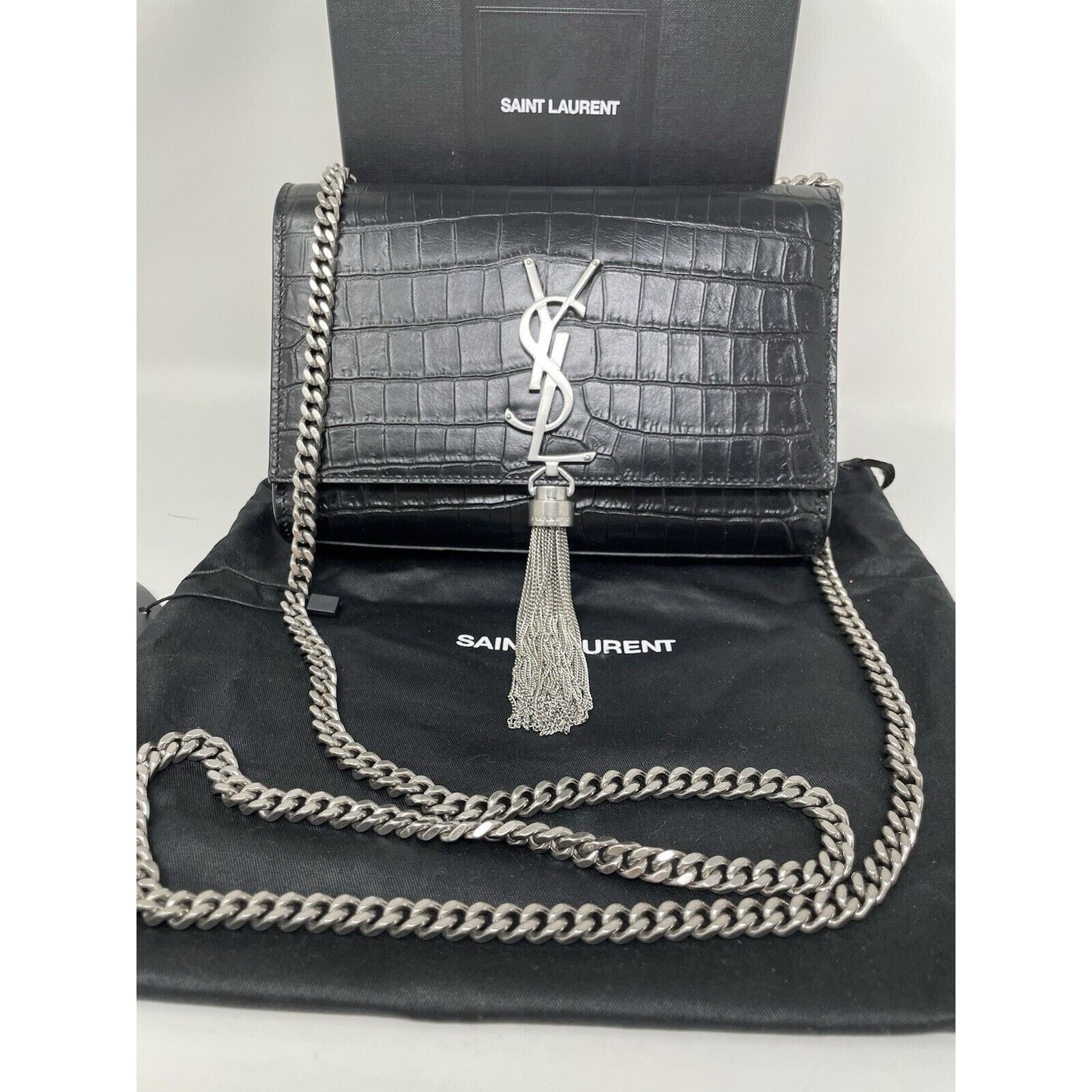 Yves Saint Laurent Calfskin Crocodile Embossed Small Classic Kate Tassel Size ONE SIZE - 2 Thumbnail