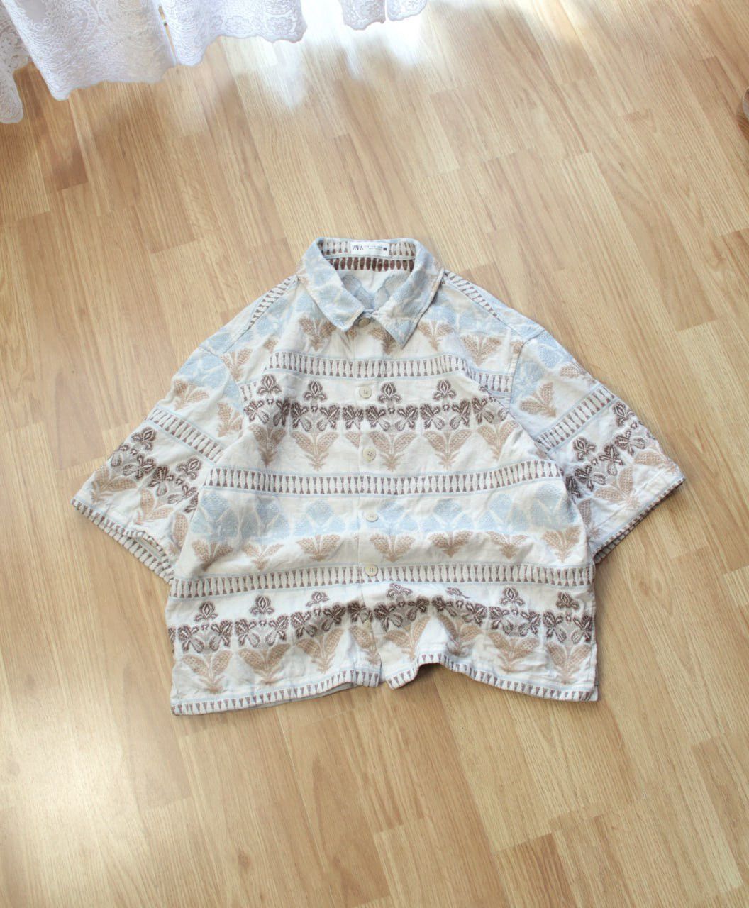 Zara 🔥 Zara Geometric Jacquard Shirt Ecru Beige Hawaiian Art Size US M / EU 48-50 / 2 - 3 Thumbnail
