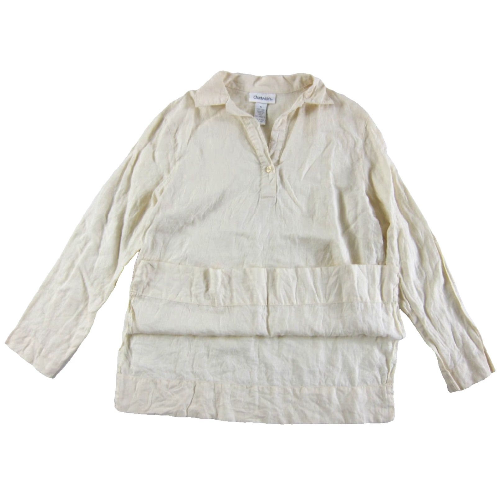 Vintage Chadwick's 100% Linen Ivory Long Sleeve Collared V-Neck Tunic Blouse 12 Size XL / US 12-14 / IT 48-50 - 4 Thumbnail