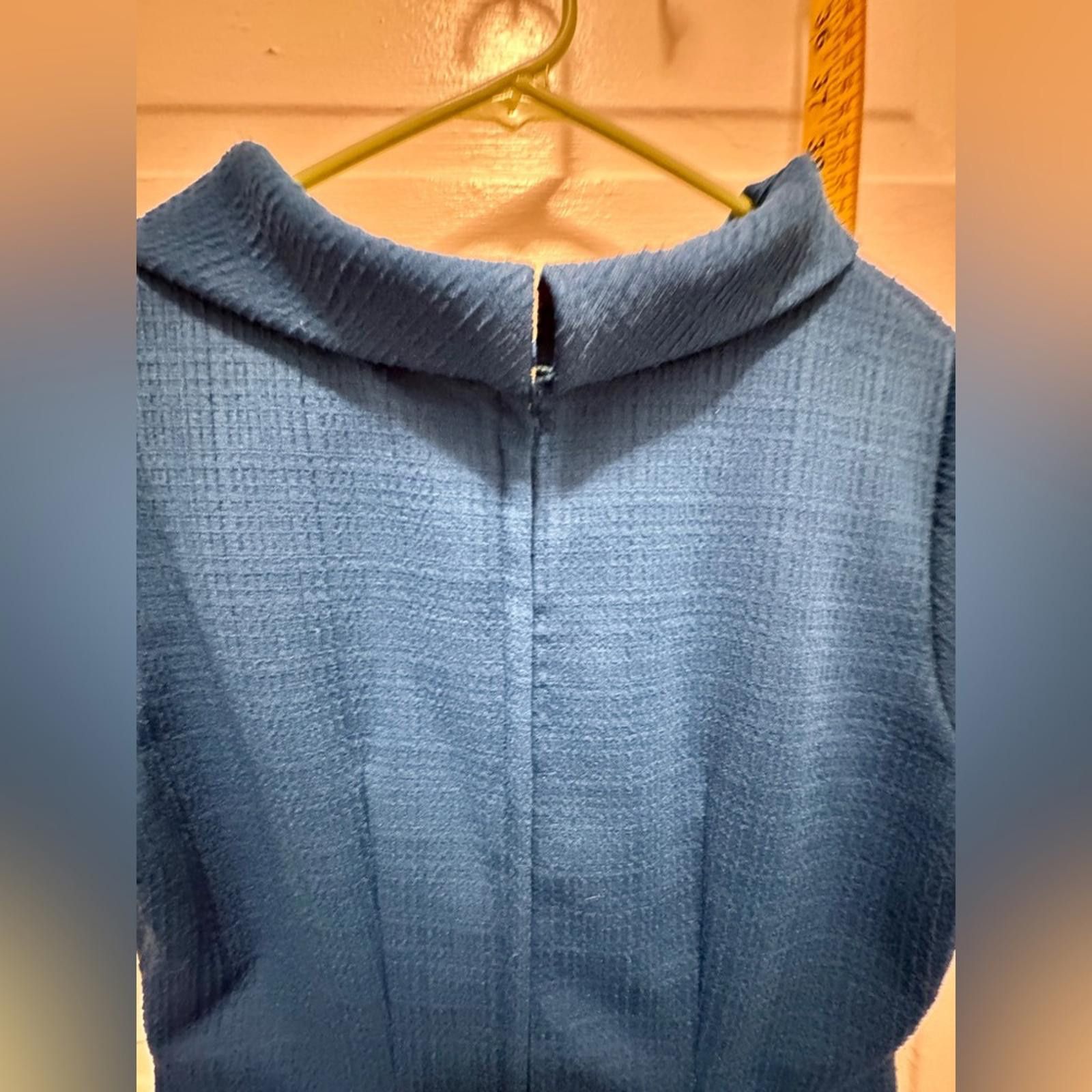 Designer VTG 1960s teal Blue Sheath Mod Dress with Cowl Neck P2P 21” Size XL / US 12-14 / IT 48-50 - 2 Thumbnail