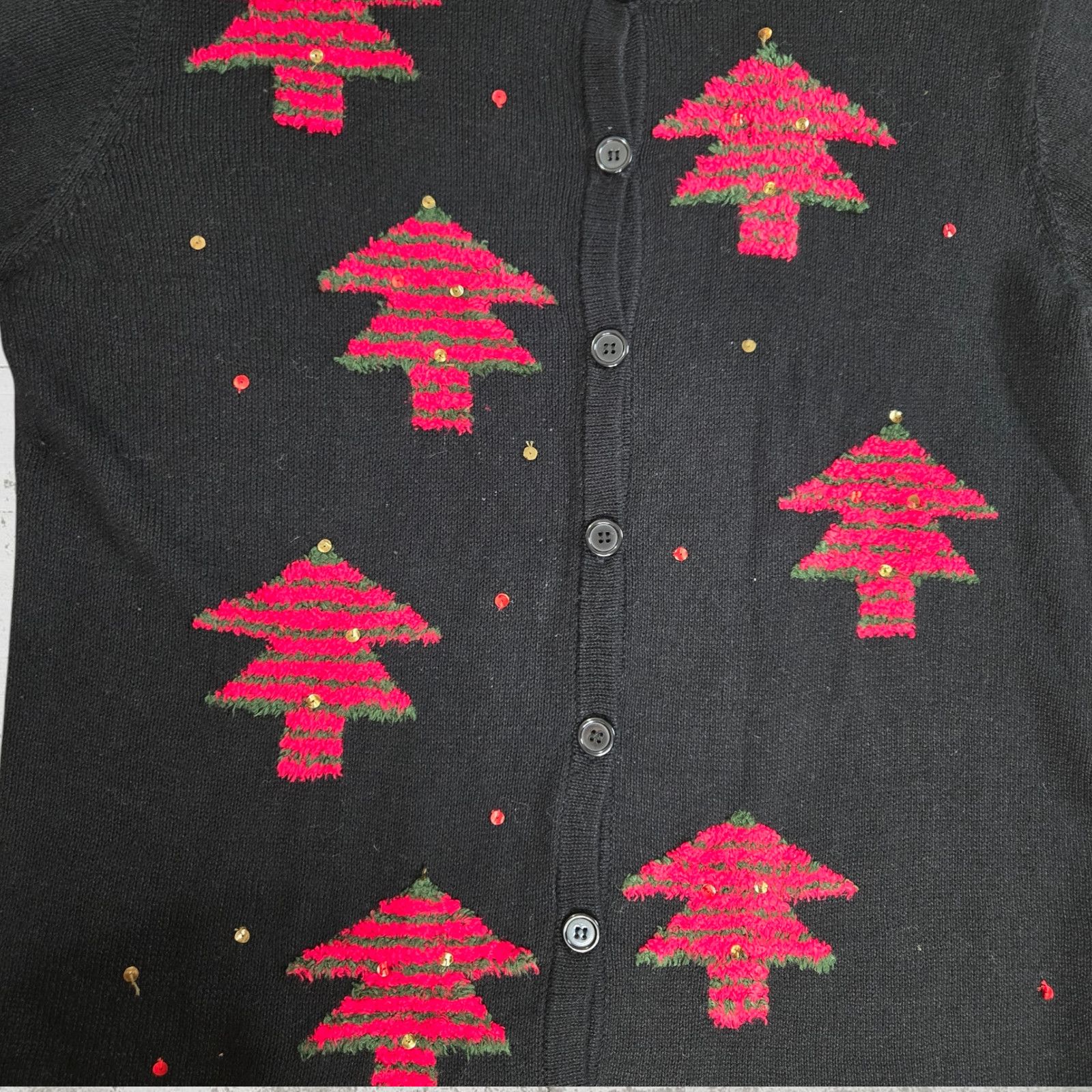 Vintage 90s Vintage Black Red Tree Sequin Cardigan Size Medium Size M / US 6-8 / IT 42-44 - 5 Thumbnail